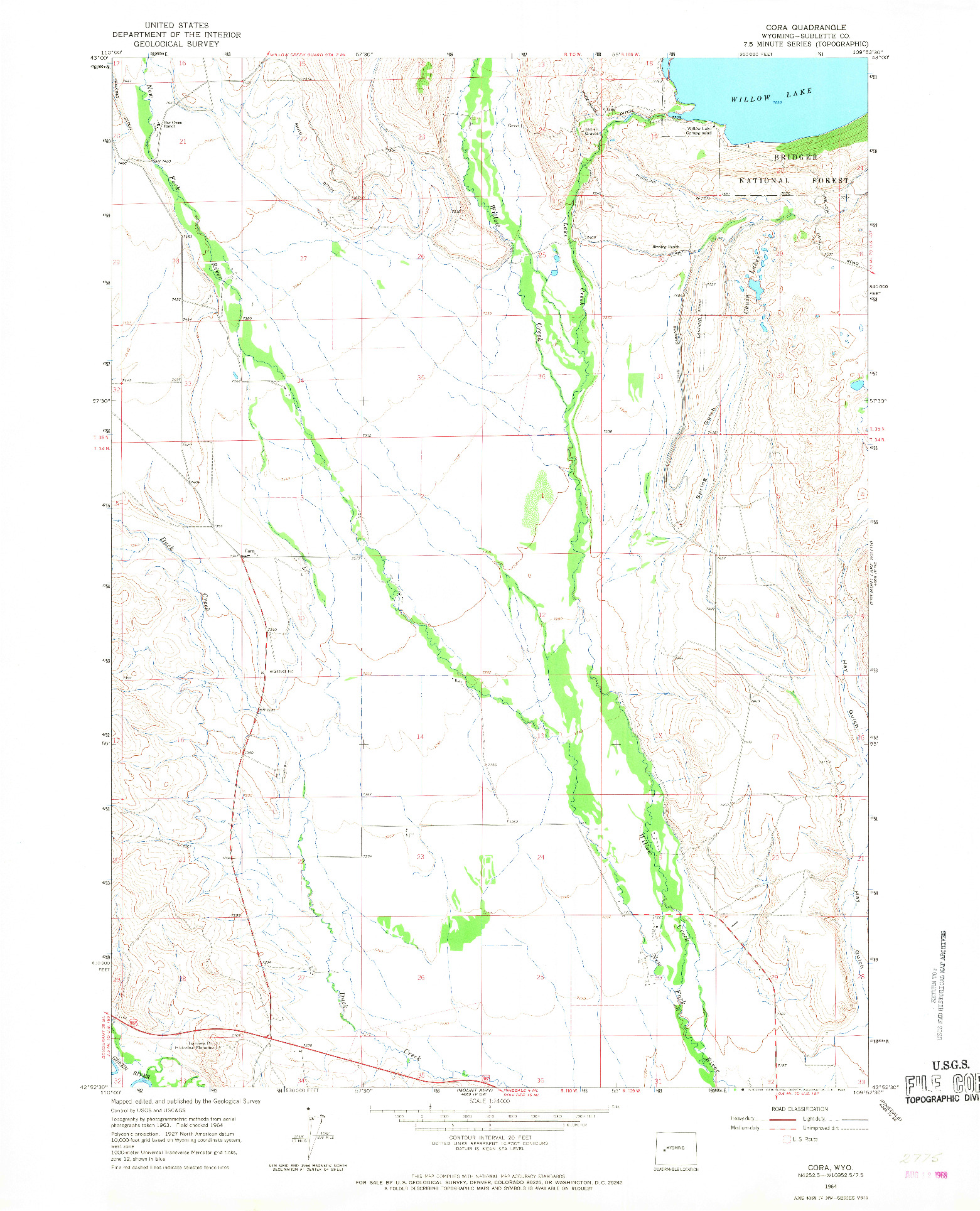 USGS 1:24000-SCALE QUADRANGLE FOR CORA, WY 1964