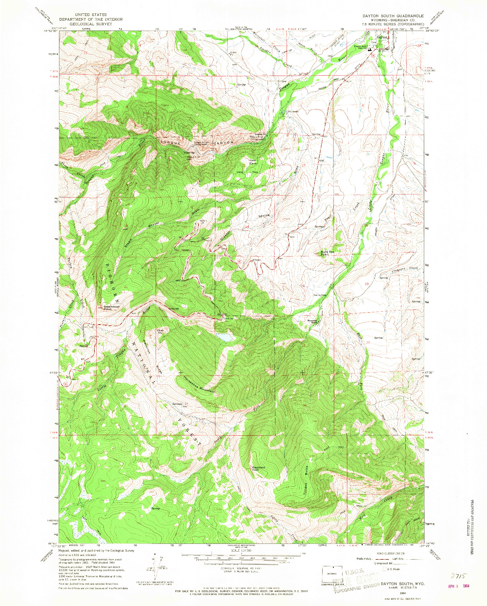 USGS 1:24000-SCALE QUADRANGLE FOR DAYTON SOUTH, WY 1964