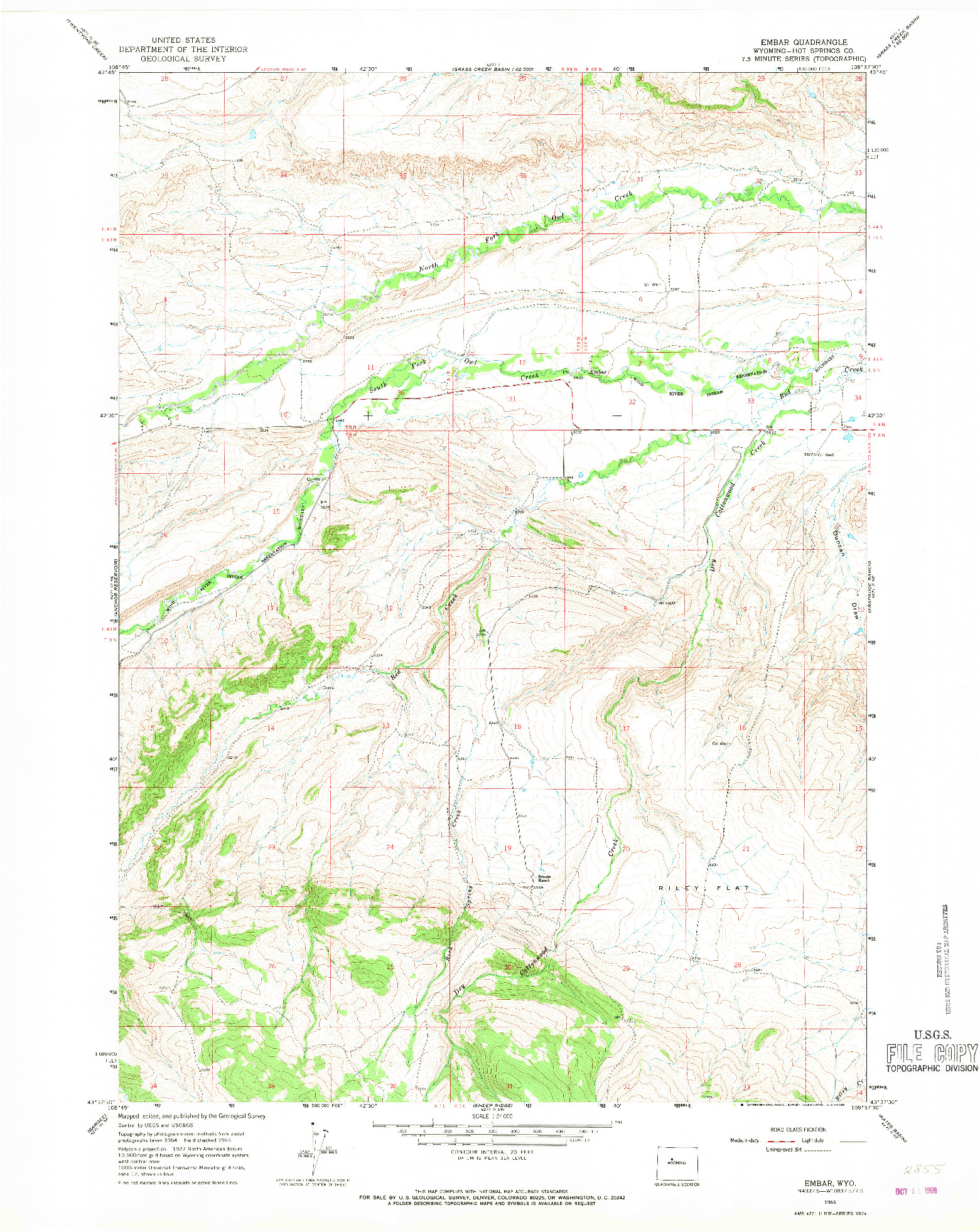 USGS 1:24000-SCALE QUADRANGLE FOR EMBAR, WY 1965