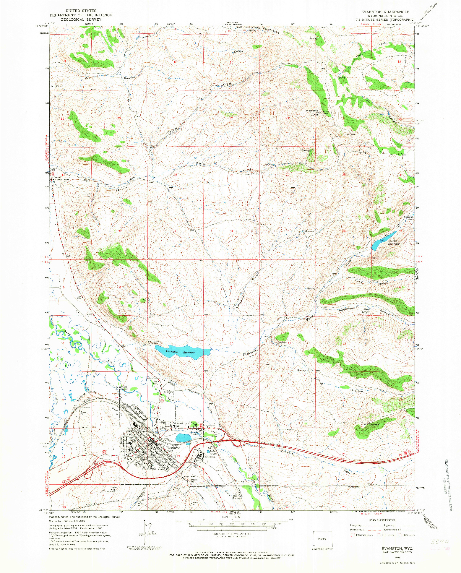 USGS 1:24000-SCALE QUADRANGLE FOR EVANSTON, WY 1965