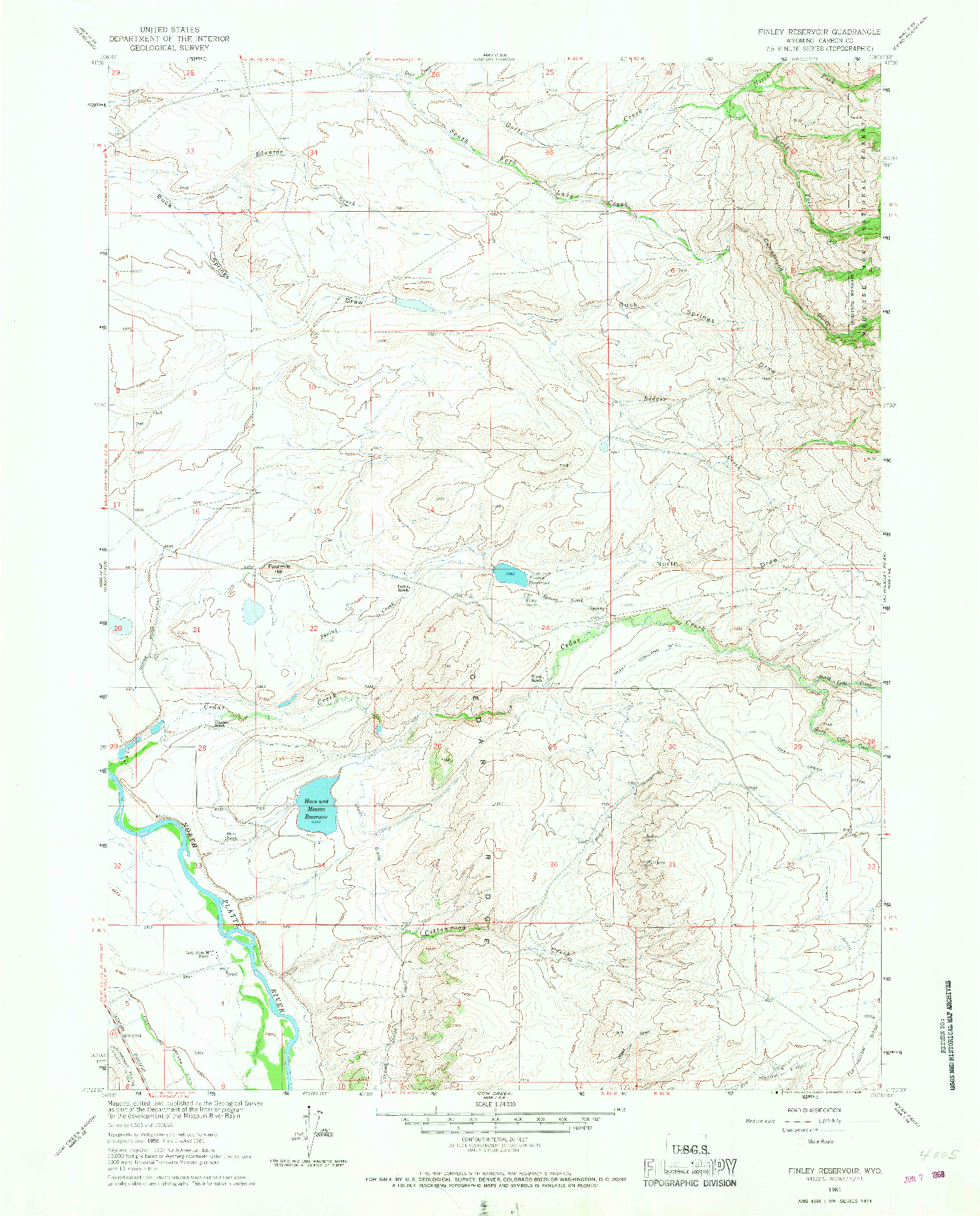 USGS 1:24000-SCALE QUADRANGLE FOR FINLEY RESERVOIR, WY 1961