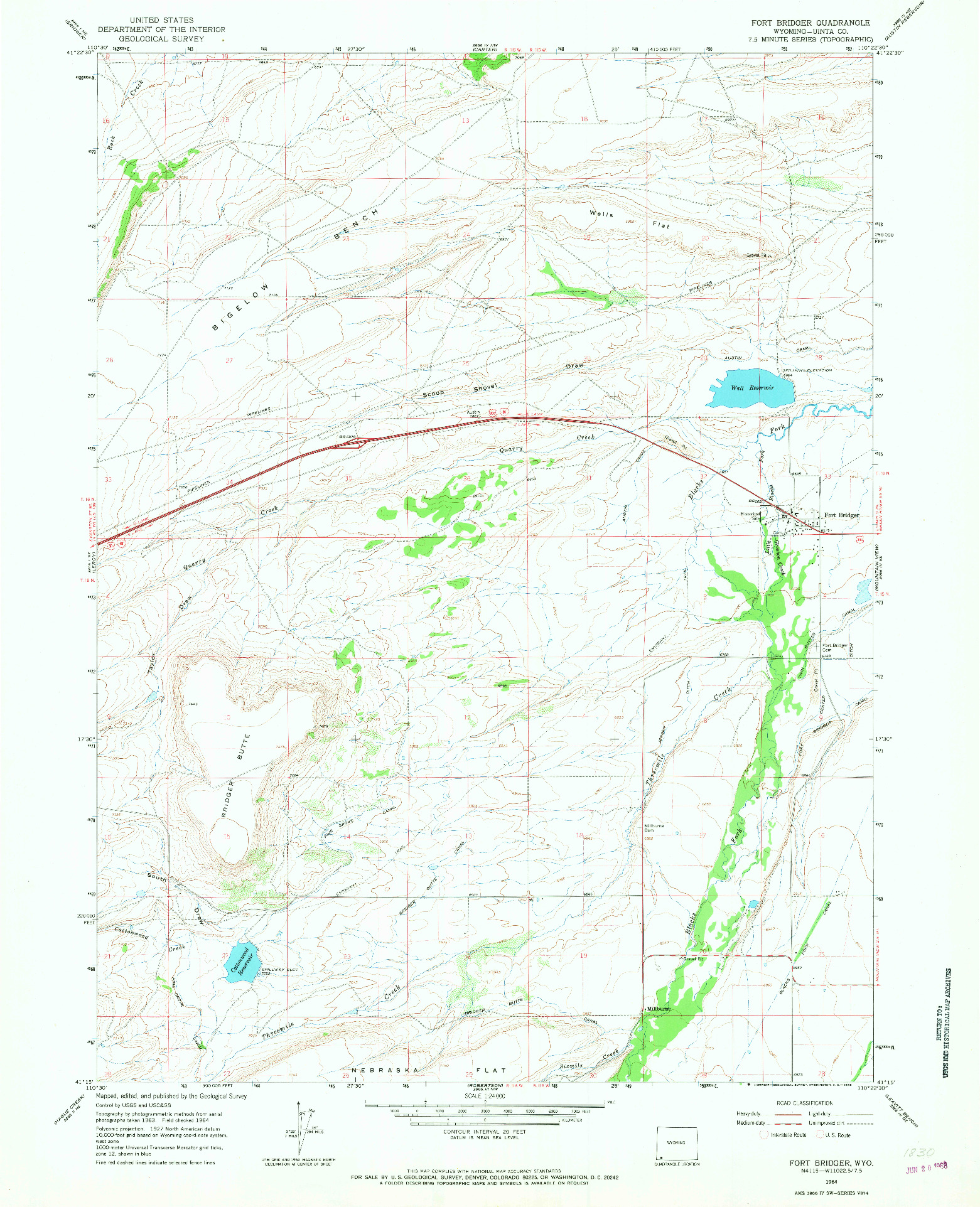 USGS 1:24000-SCALE QUADRANGLE FOR FORT BRIDGER, WY 1964