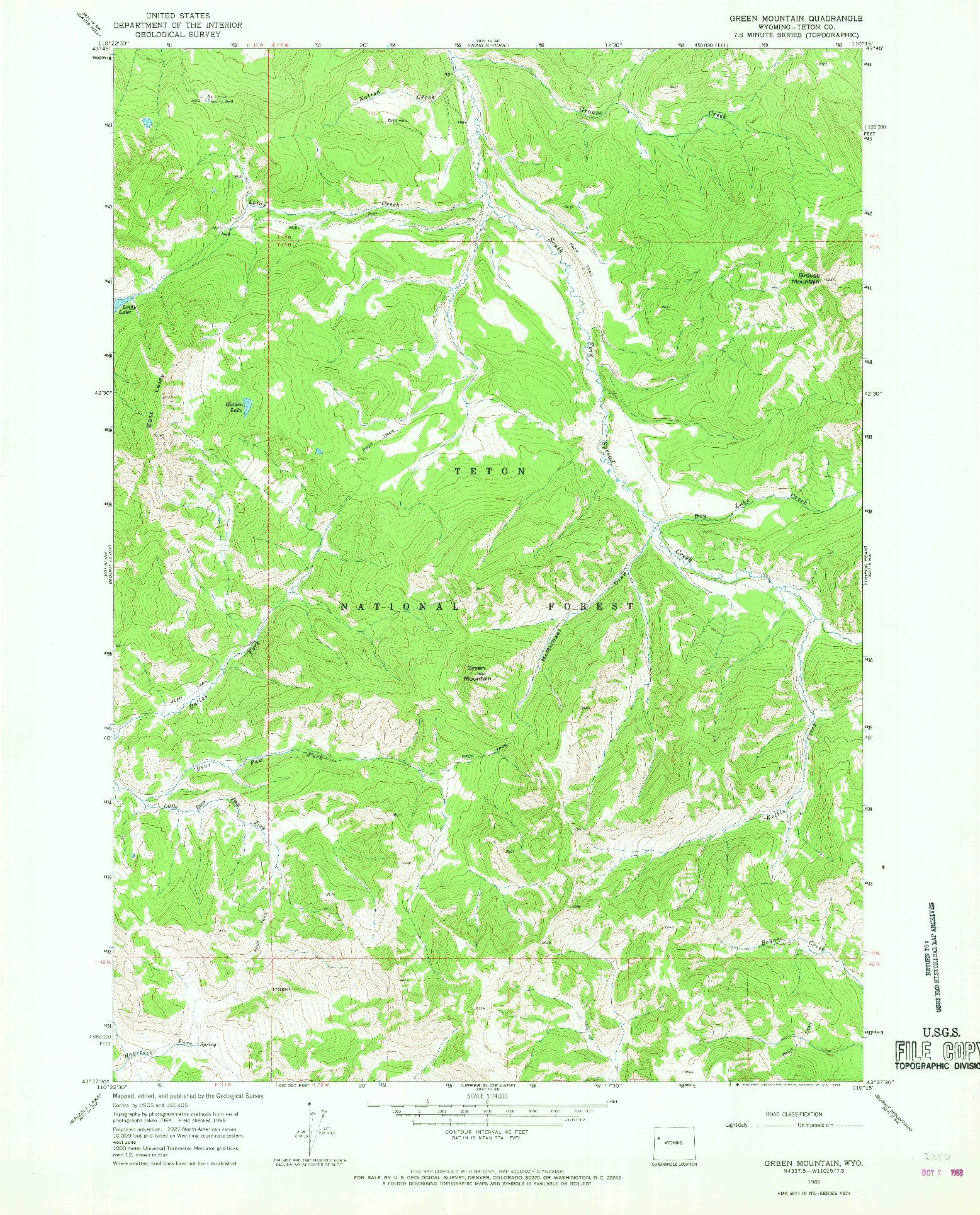 USGS 1:24000-SCALE QUADRANGLE FOR GREEN MOUNTAIN, WY 1965