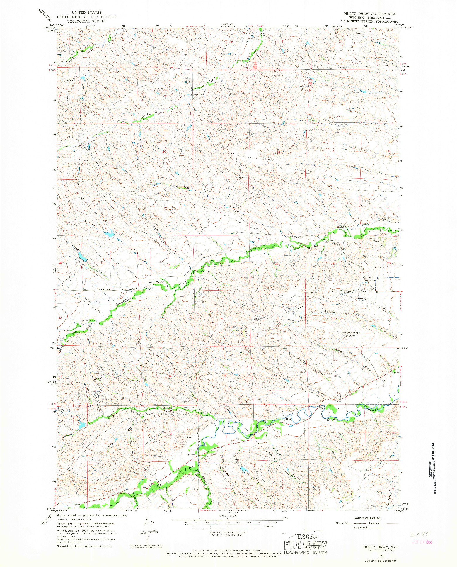 USGS 1:24000-SCALE QUADRANGLE FOR HULTZ DRAW, WY 1964