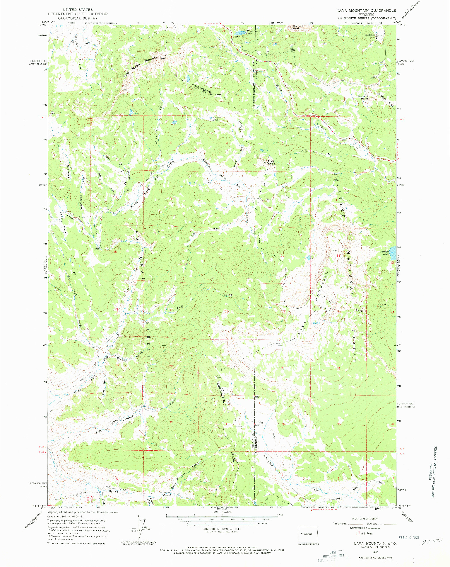 USGS 1:24000-SCALE QUADRANGLE FOR LAVA MOUNTAIN, WY 1965