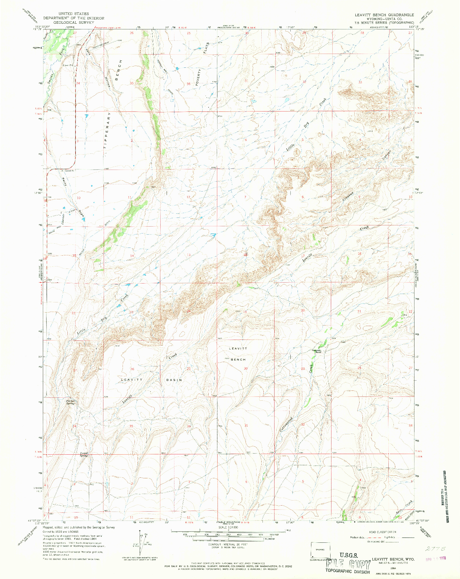 USGS 1:24000-SCALE QUADRANGLE FOR LEAVITT BENCH, WY 1964