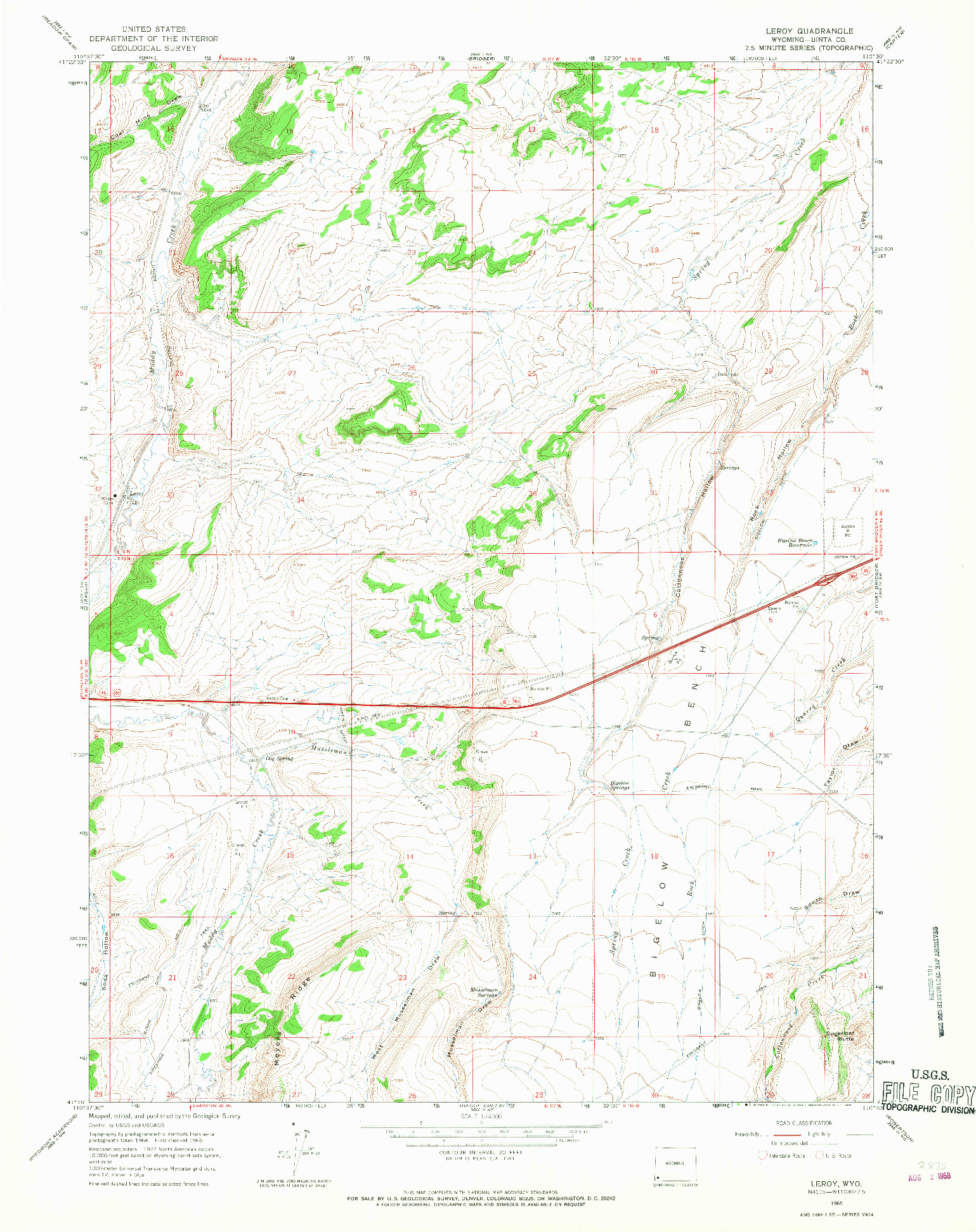 USGS 1:24000-SCALE QUADRANGLE FOR LEROY, WY 1965