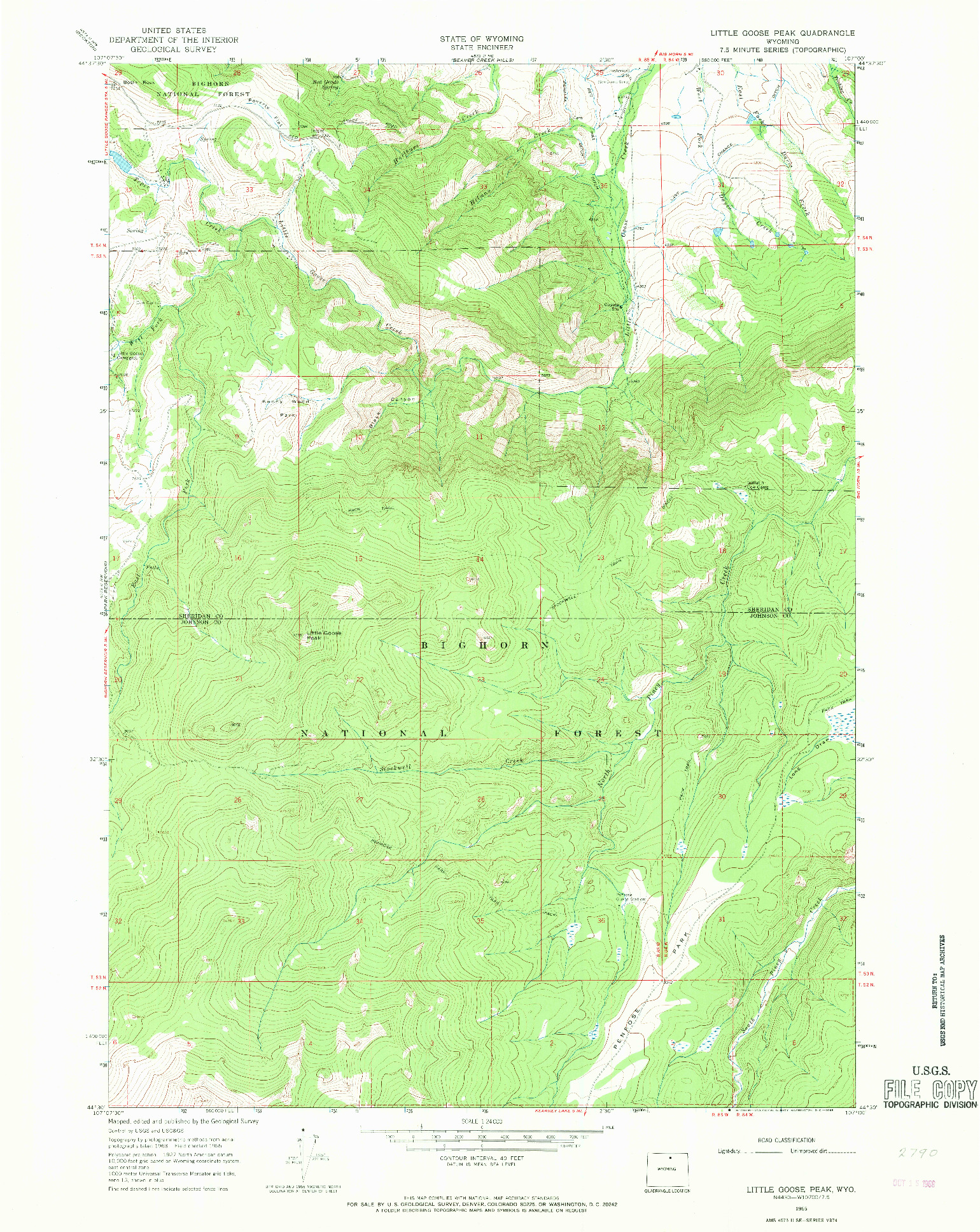USGS 1:24000-SCALE QUADRANGLE FOR LITTLE GOOSE PEAK, WY 1965