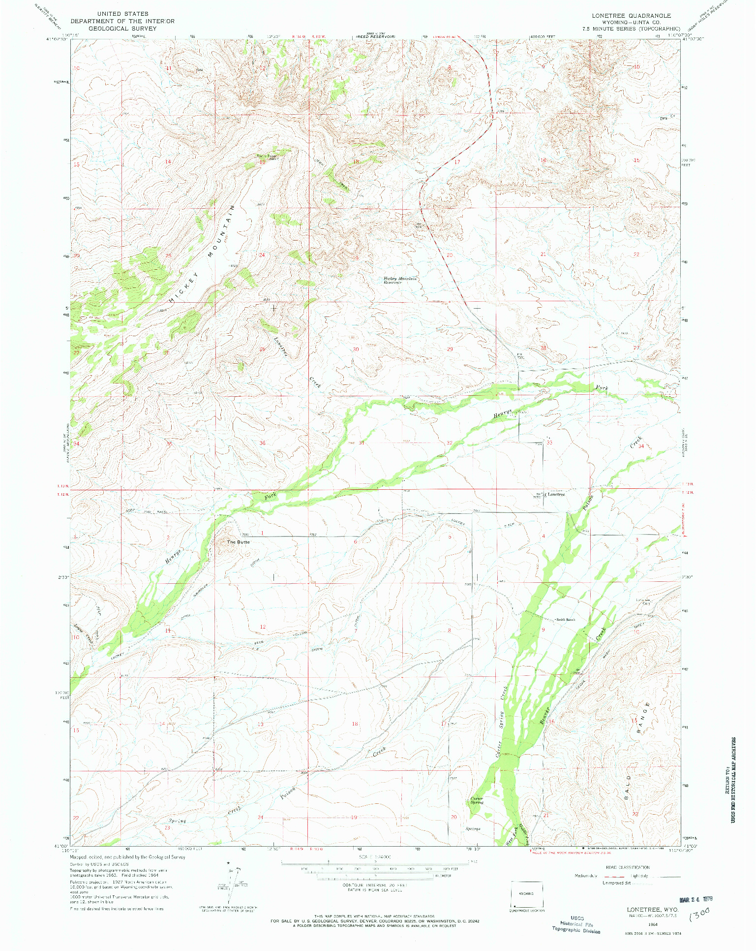 USGS 1:24000-SCALE QUADRANGLE FOR LONETREE, WY 1964