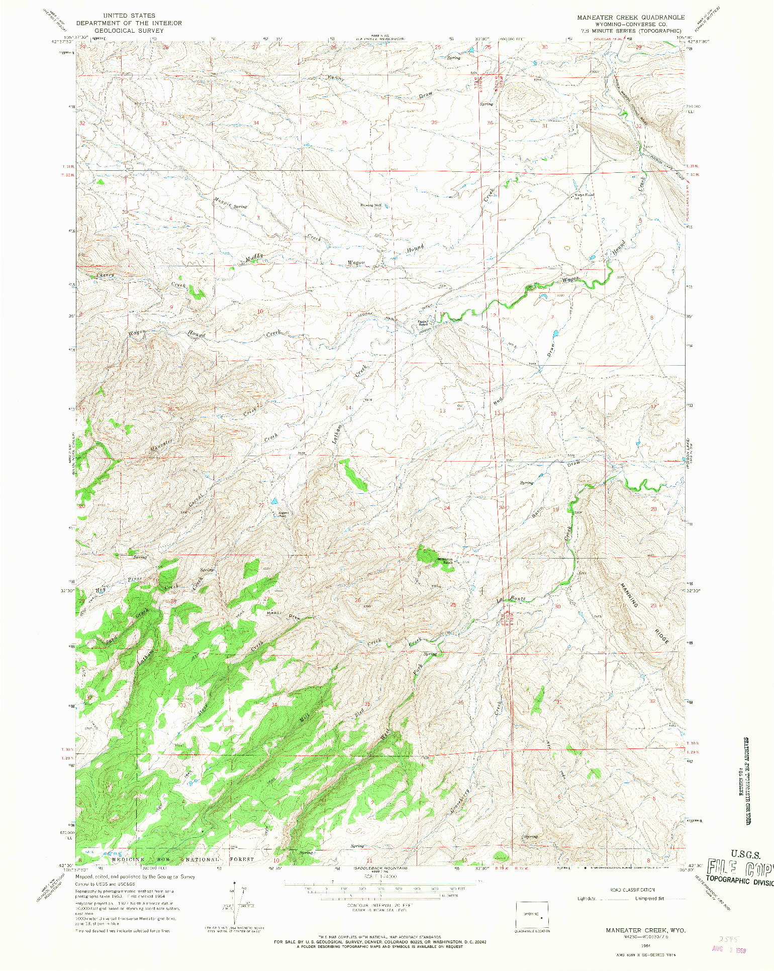 USGS 1:24000-SCALE QUADRANGLE FOR MANEATER CREEK, WY 1964