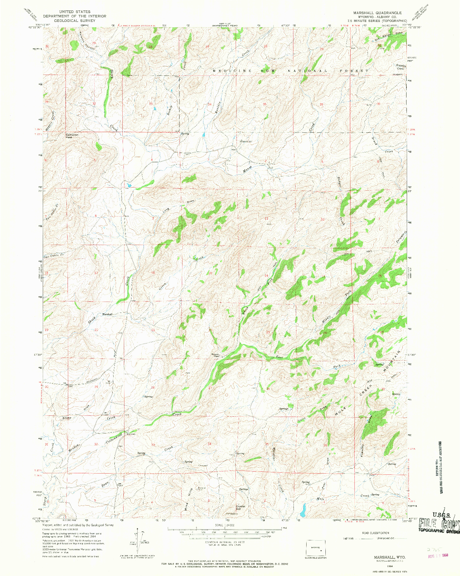 USGS 1:24000-SCALE QUADRANGLE FOR MARSHALL, WY 1964