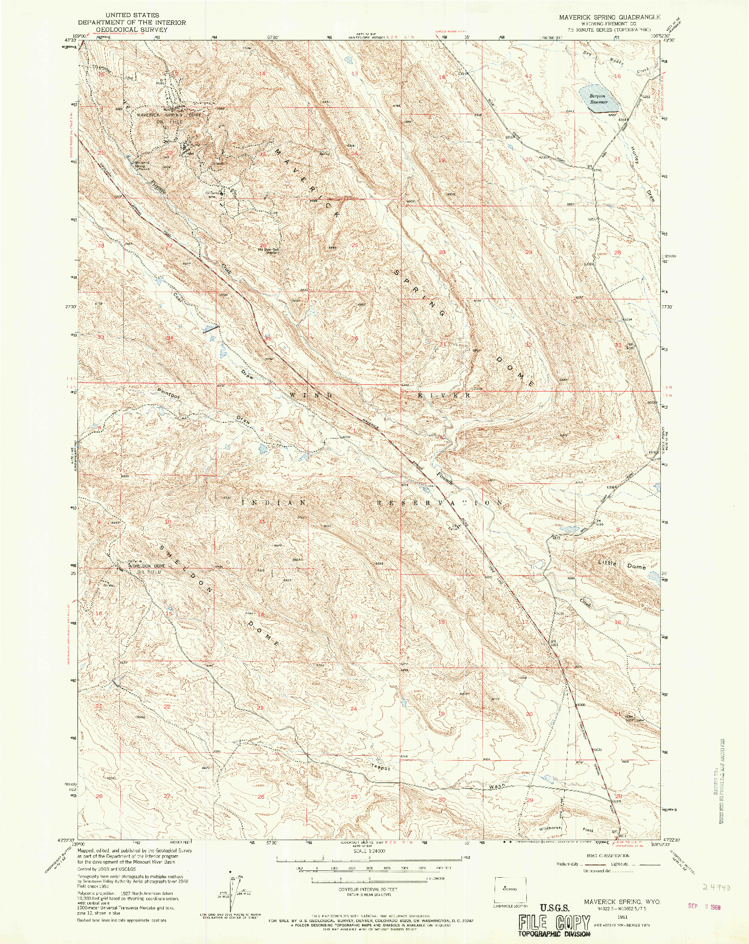 USGS 1:24000-SCALE QUADRANGLE FOR MAVERICK SPRING, WY 1951