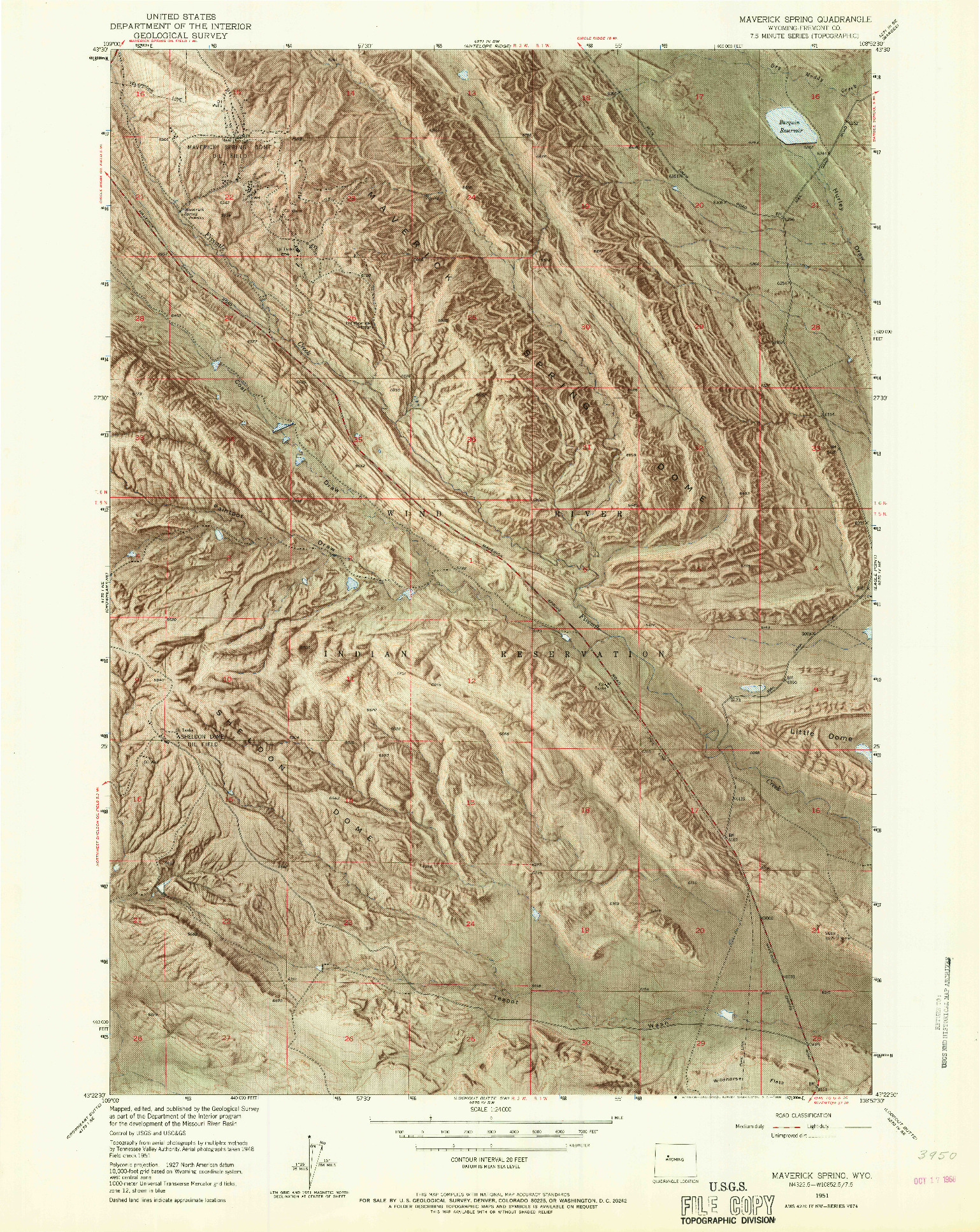 USGS 1:24000-SCALE QUADRANGLE FOR MAVERICK SPRING, WY 1951