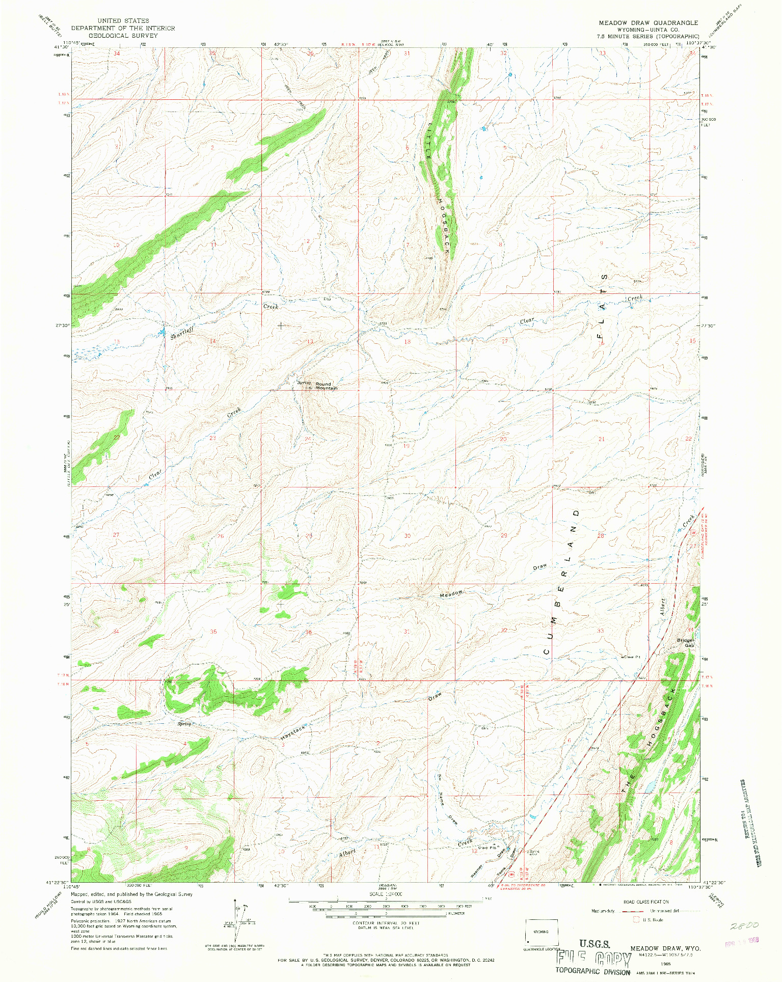 USGS 1:24000-SCALE QUADRANGLE FOR MEADOW DRAW, WY 1965