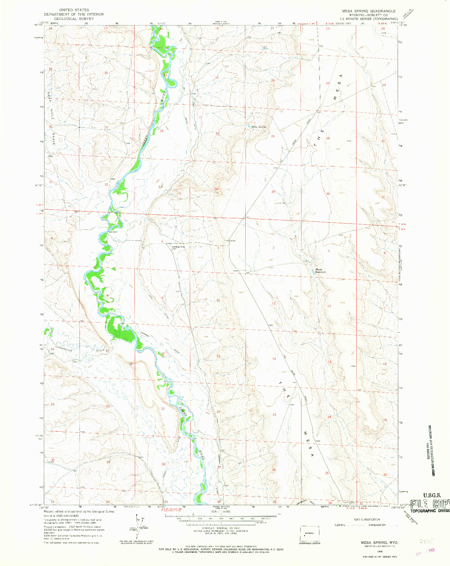 USGS 1:24000-SCALE QUADRANGLE FOR MESA SPRING, WY 1964