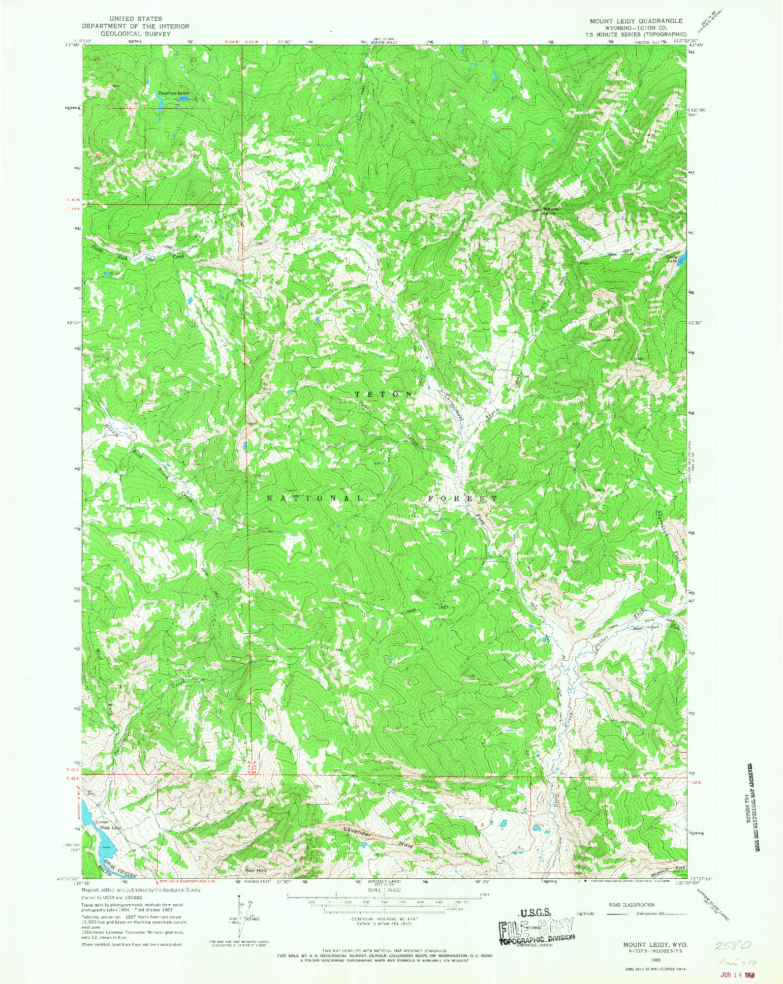 USGS 1:24000-SCALE QUADRANGLE FOR MOUNT LEIDY, WY 1965