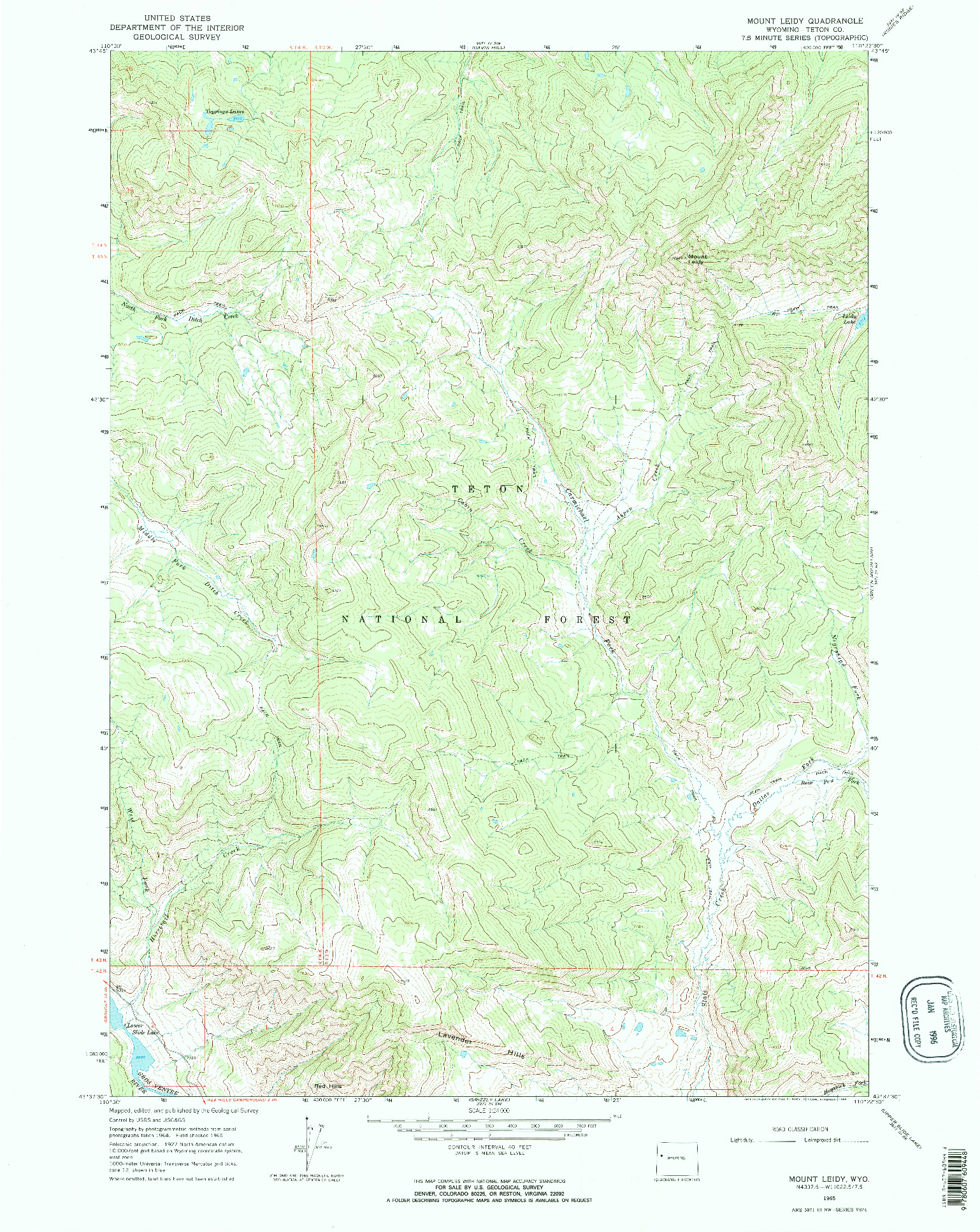 USGS 1:24000-SCALE QUADRANGLE FOR MOUNT LEIDY, WY 1965