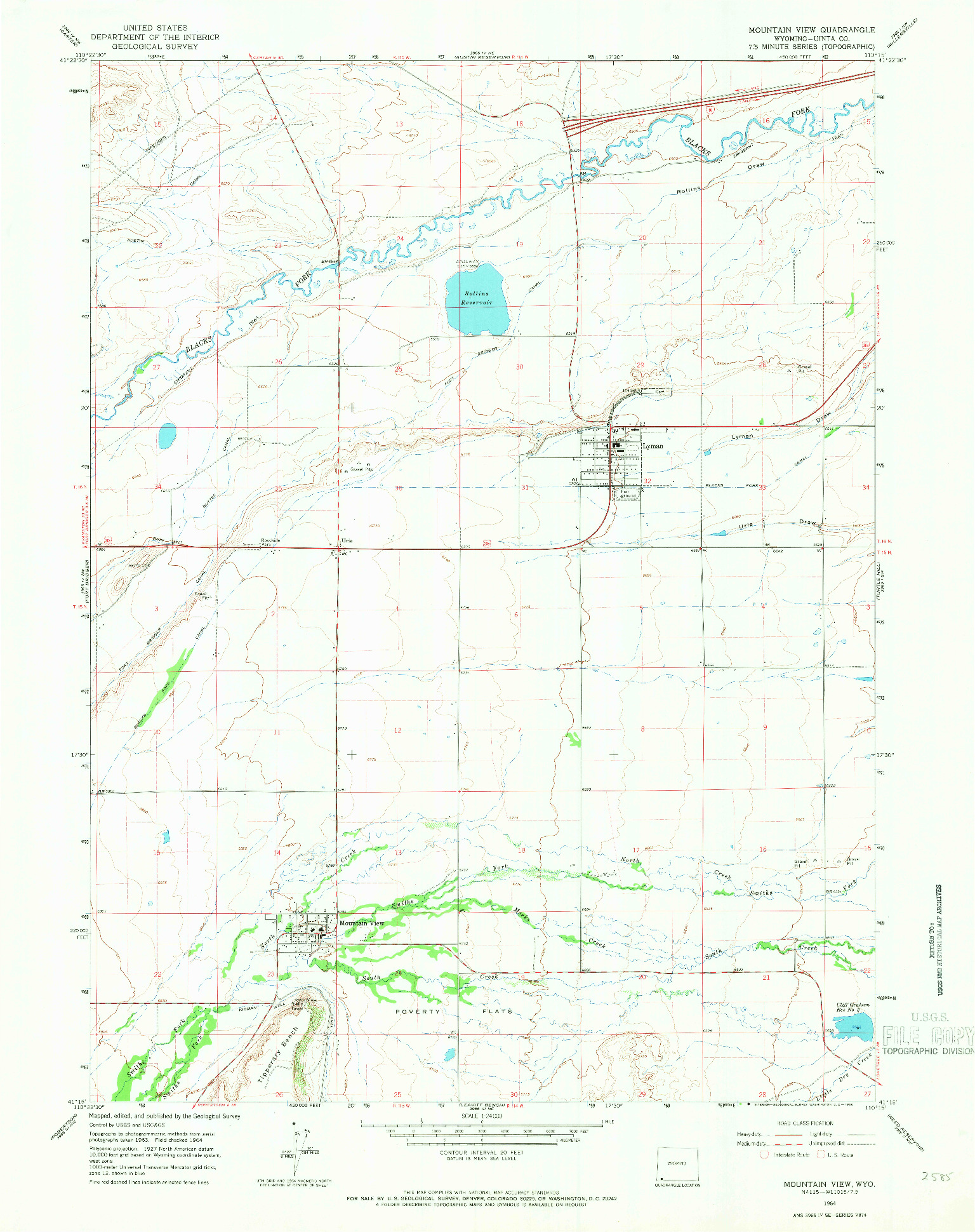 USGS 1:24000-SCALE QUADRANGLE FOR MOUNTAIN VIEW, WY 1964