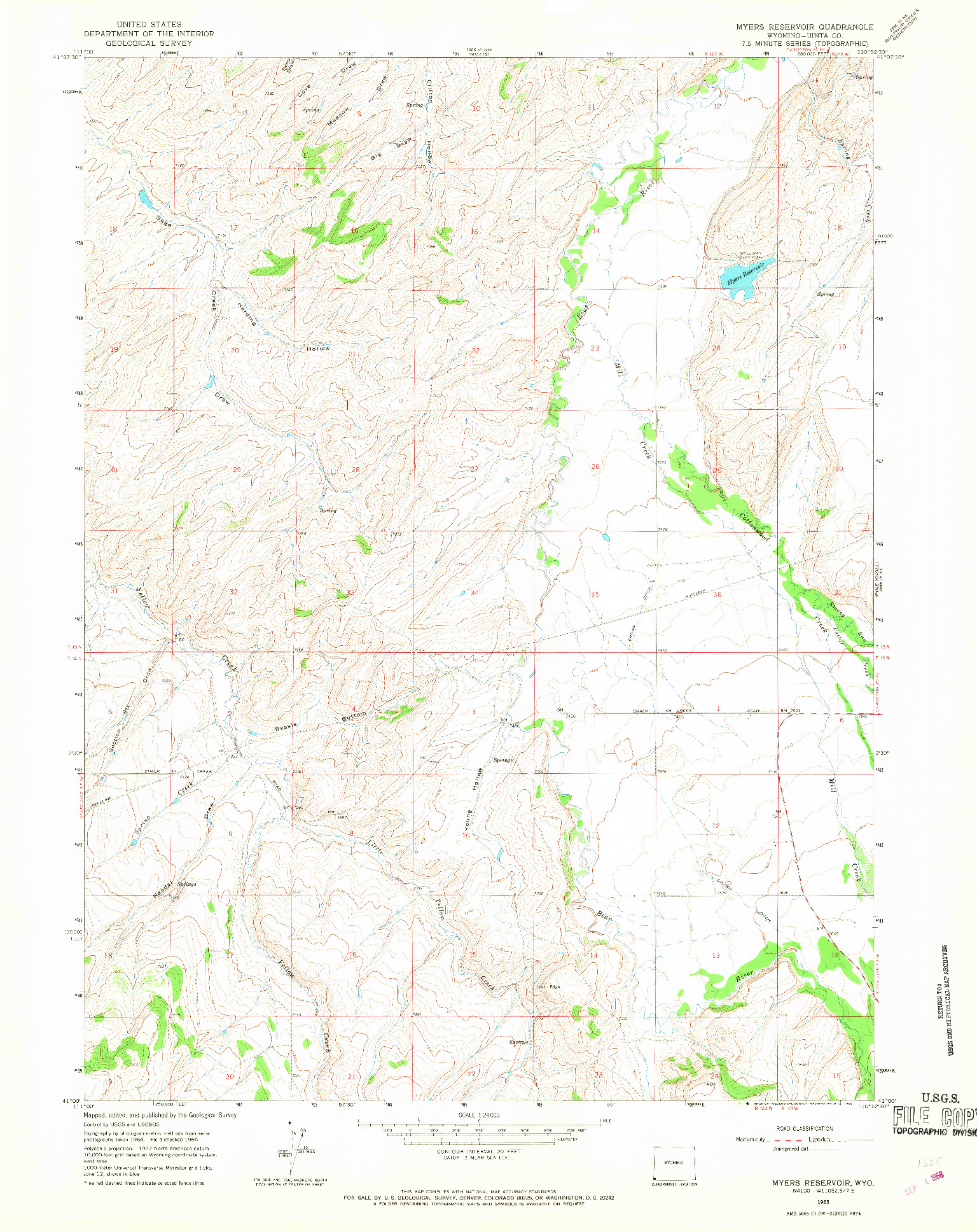 USGS 1:24000-SCALE QUADRANGLE FOR MYERS RESERVOIR, WY 1965