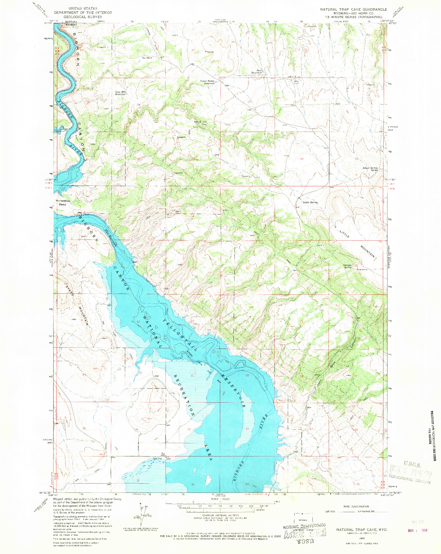 USGS 1:24000-SCALE QUADRANGLE FOR NATURAL TRAP CAVE, WY 1964