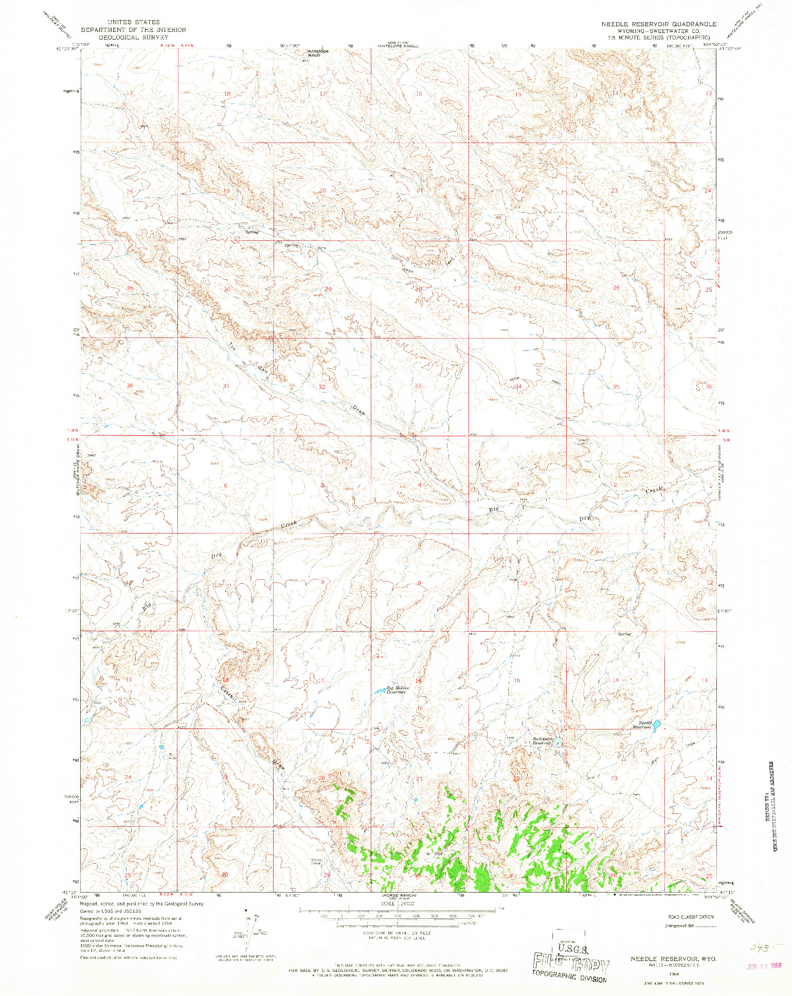 USGS 1:24000-SCALE QUADRANGLE FOR NEEDLE RESERVOIR, WY 1964