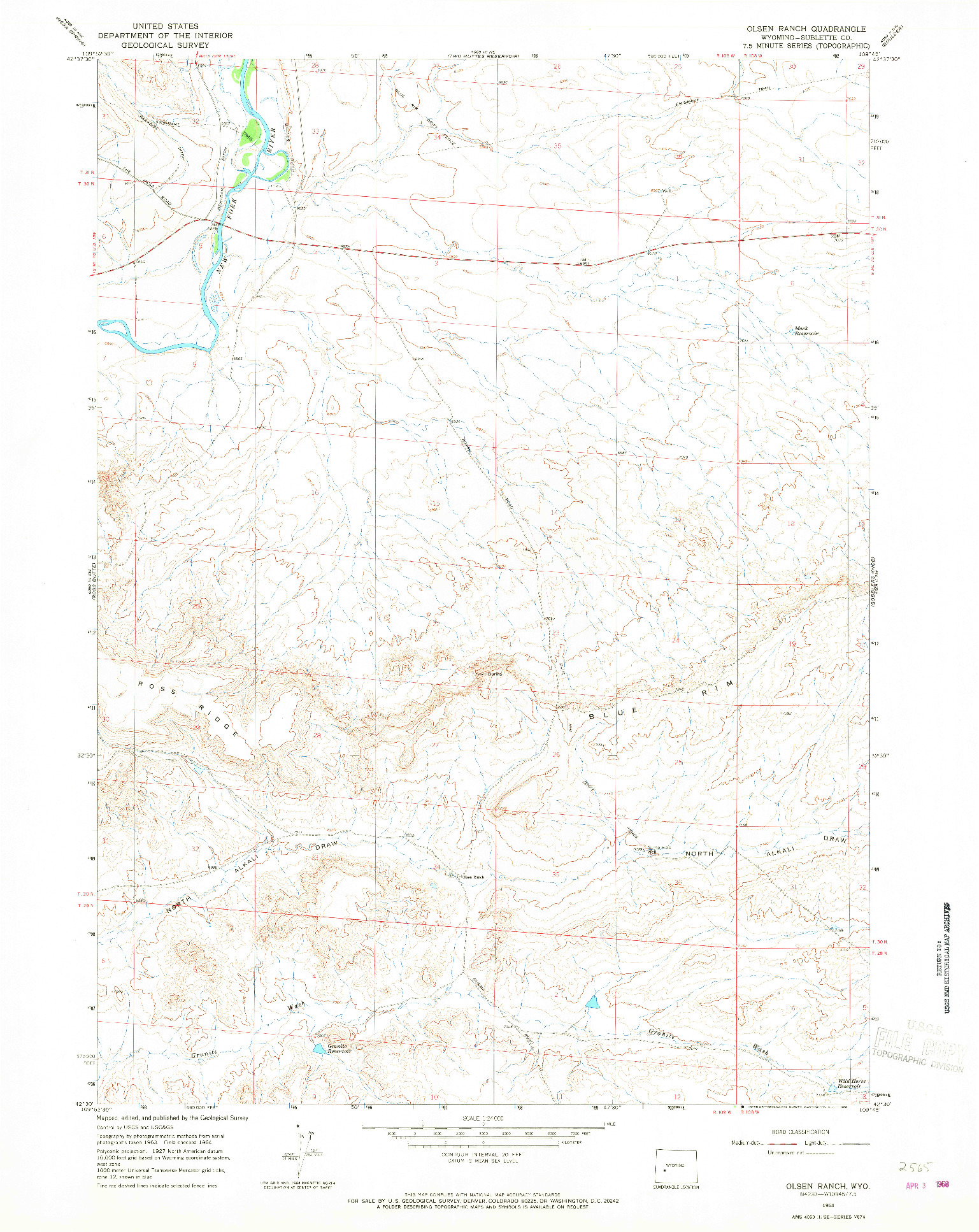 USGS 1:24000-SCALE QUADRANGLE FOR OLSEN RANCH, WY 1964