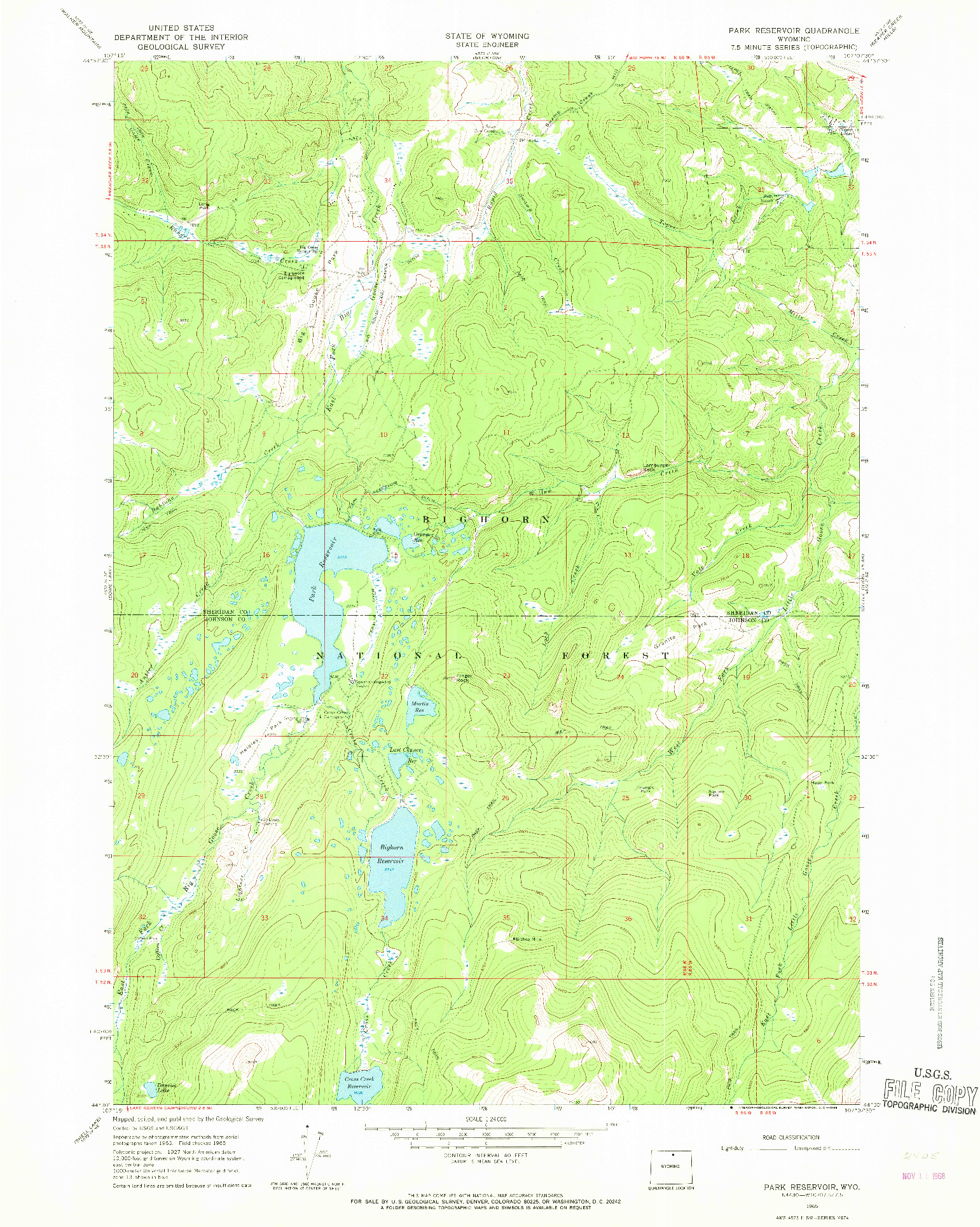 USGS 1:24000-SCALE QUADRANGLE FOR PARK RESERVOIR, WY 1965