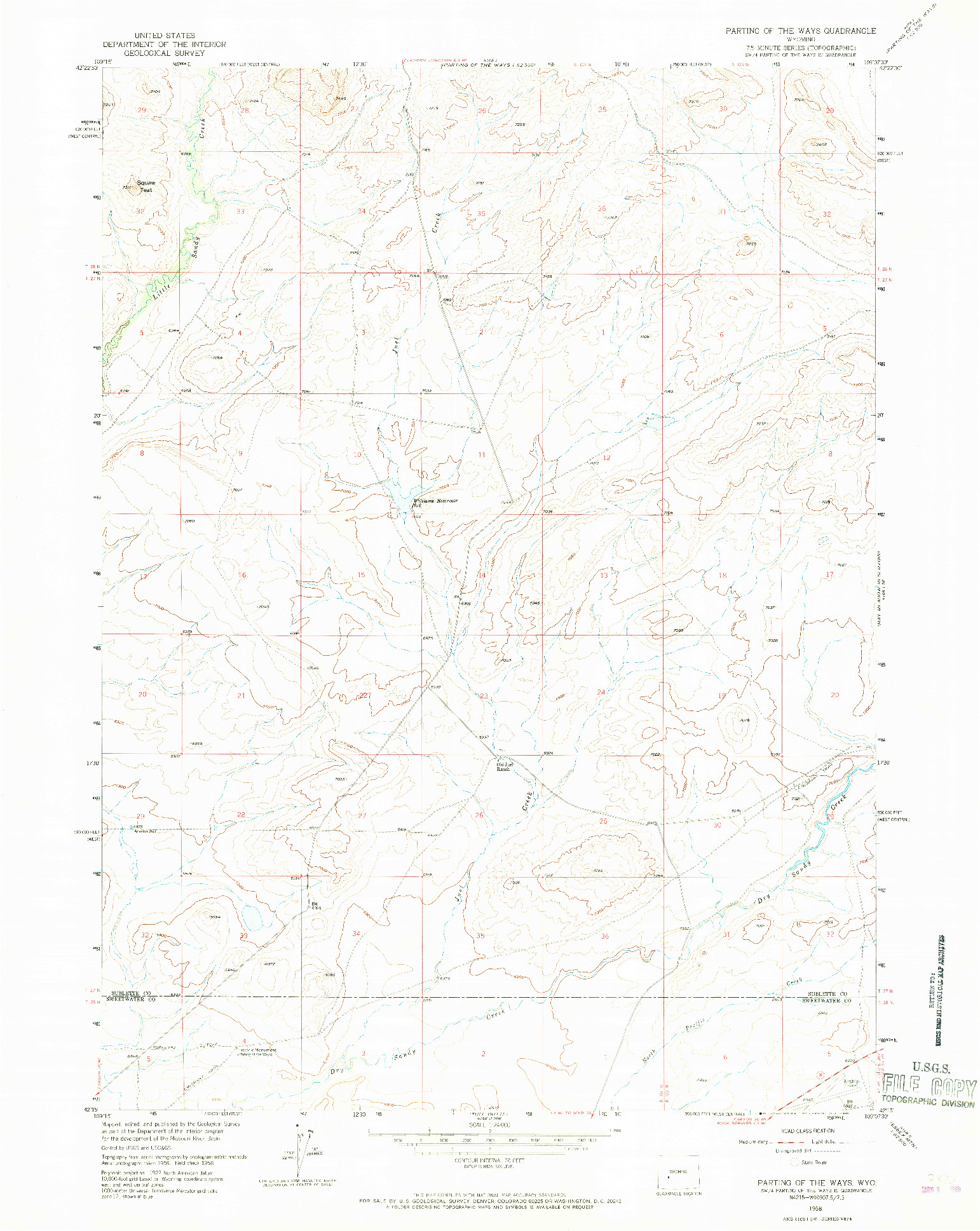 USGS 1:24000-SCALE QUADRANGLE FOR PARTING OF THE WAYS, WY 1958