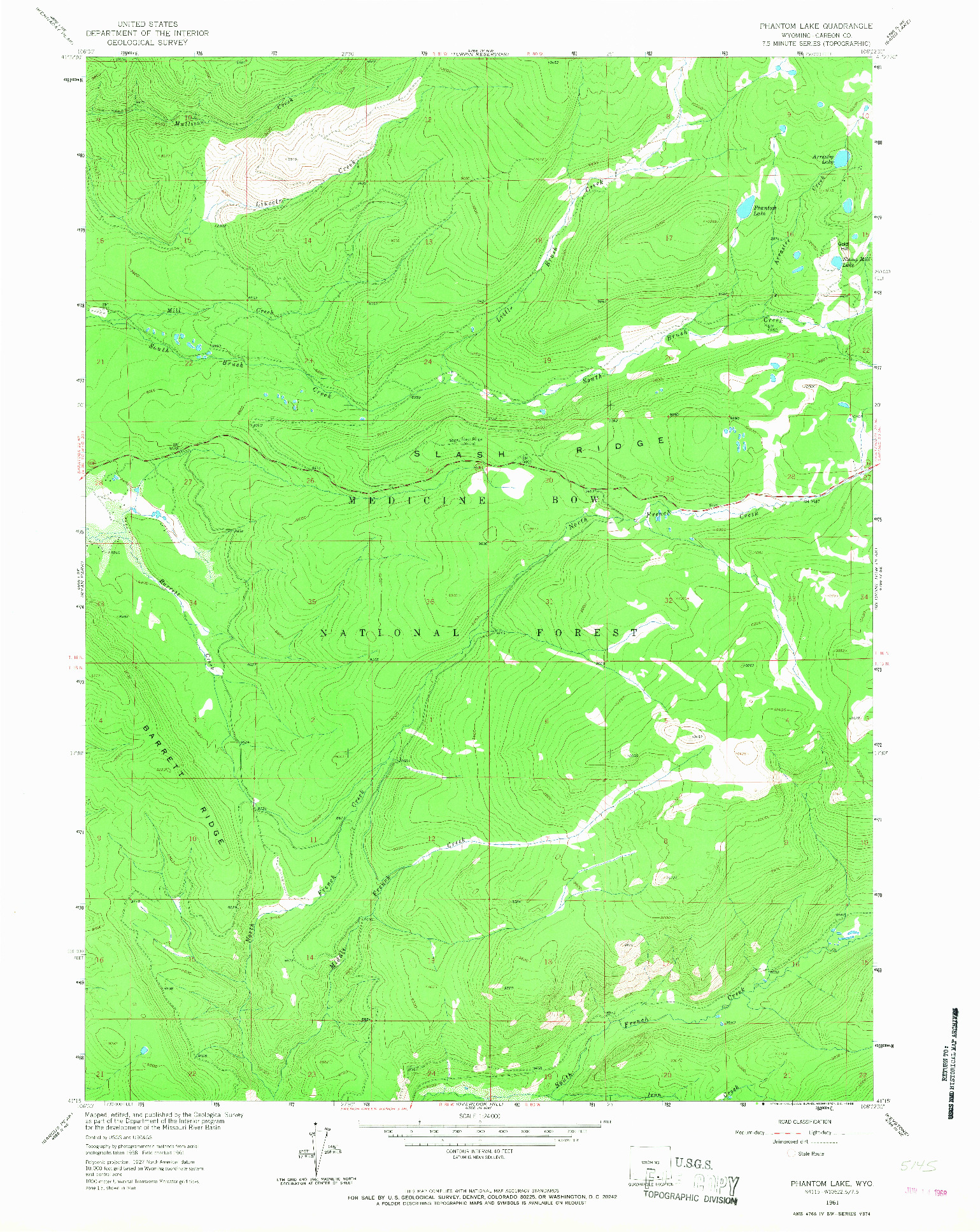 USGS 1:24000-SCALE QUADRANGLE FOR PHANTOM LAKE, WY 1961