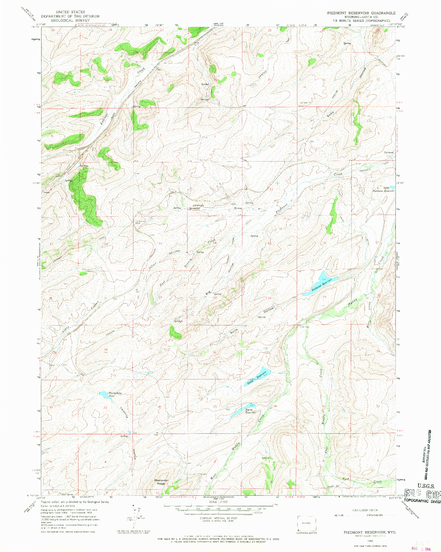 USGS 1:24000-SCALE QUADRANGLE FOR PIEDMONT RESERVOIR, WY 1965