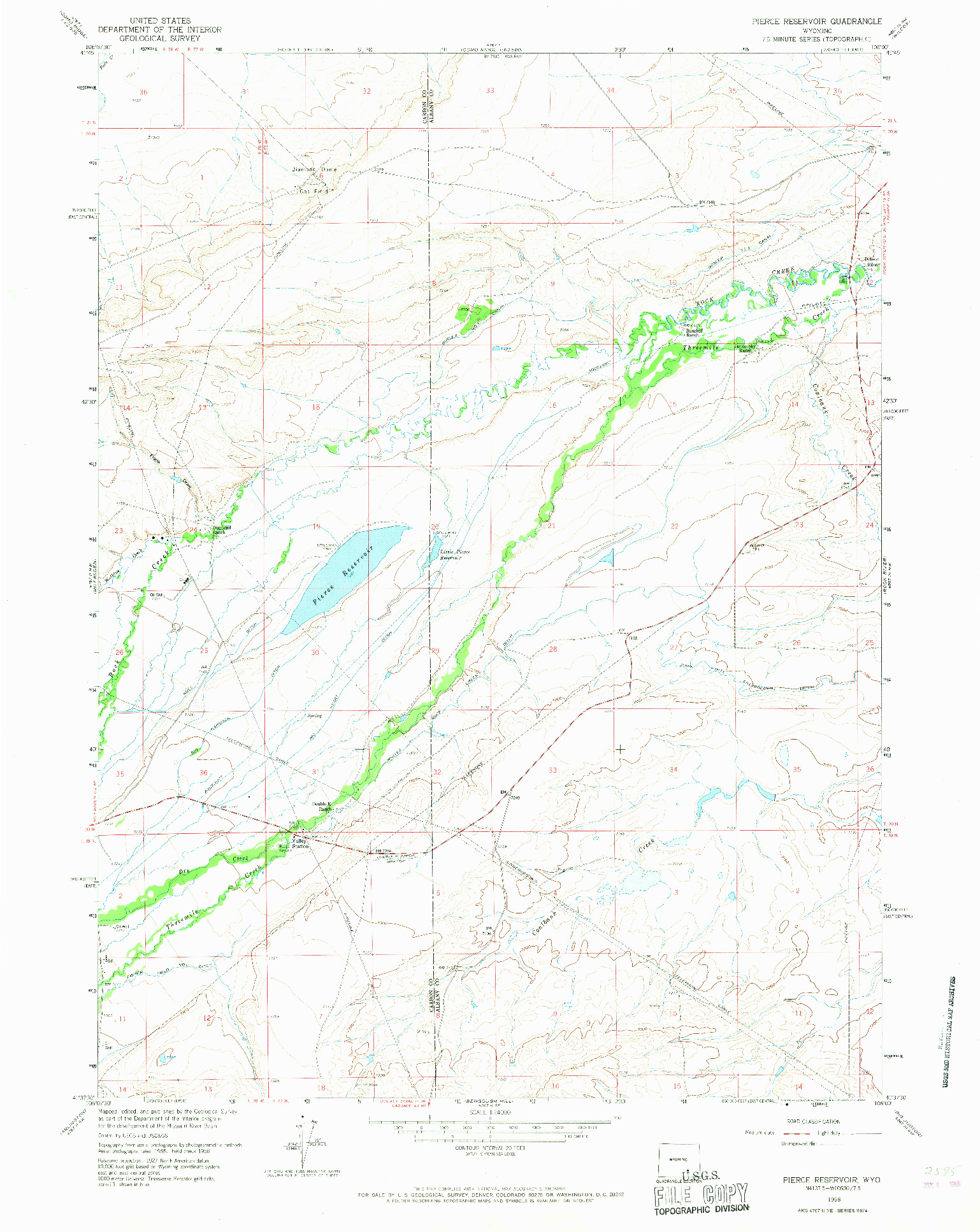 USGS 1:24000-SCALE QUADRANGLE FOR PIERCE RESERVOIR, WY 1958