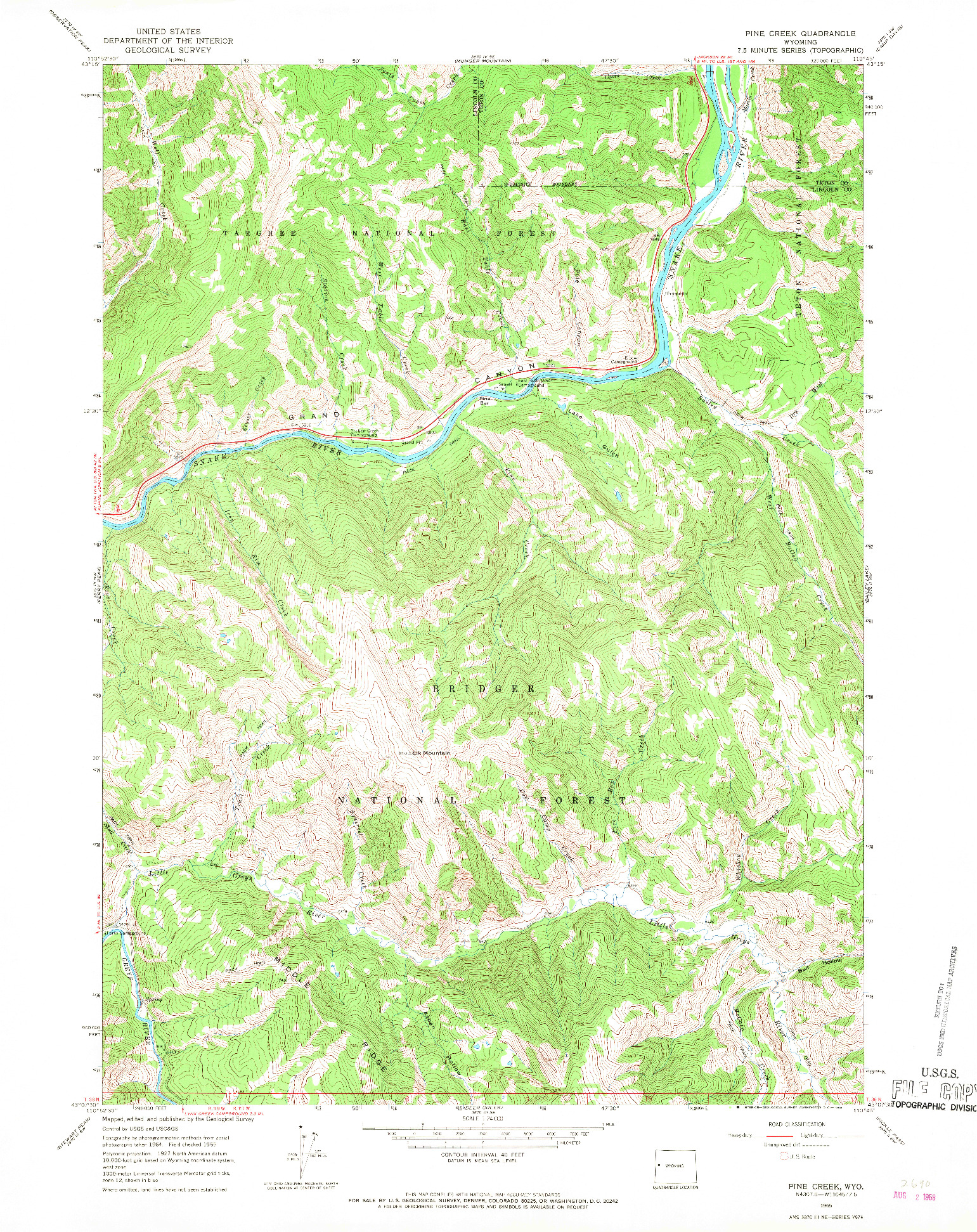 USGS 1:24000-SCALE QUADRANGLE FOR PINE CREEK, WY 1965