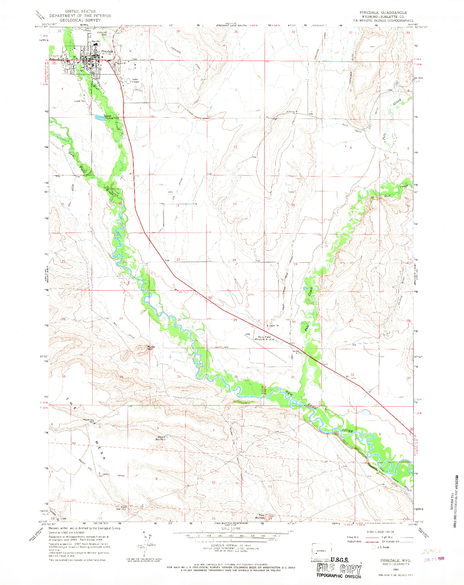 USGS 1:24000-SCALE QUADRANGLE FOR PINEDALE, WY 1964