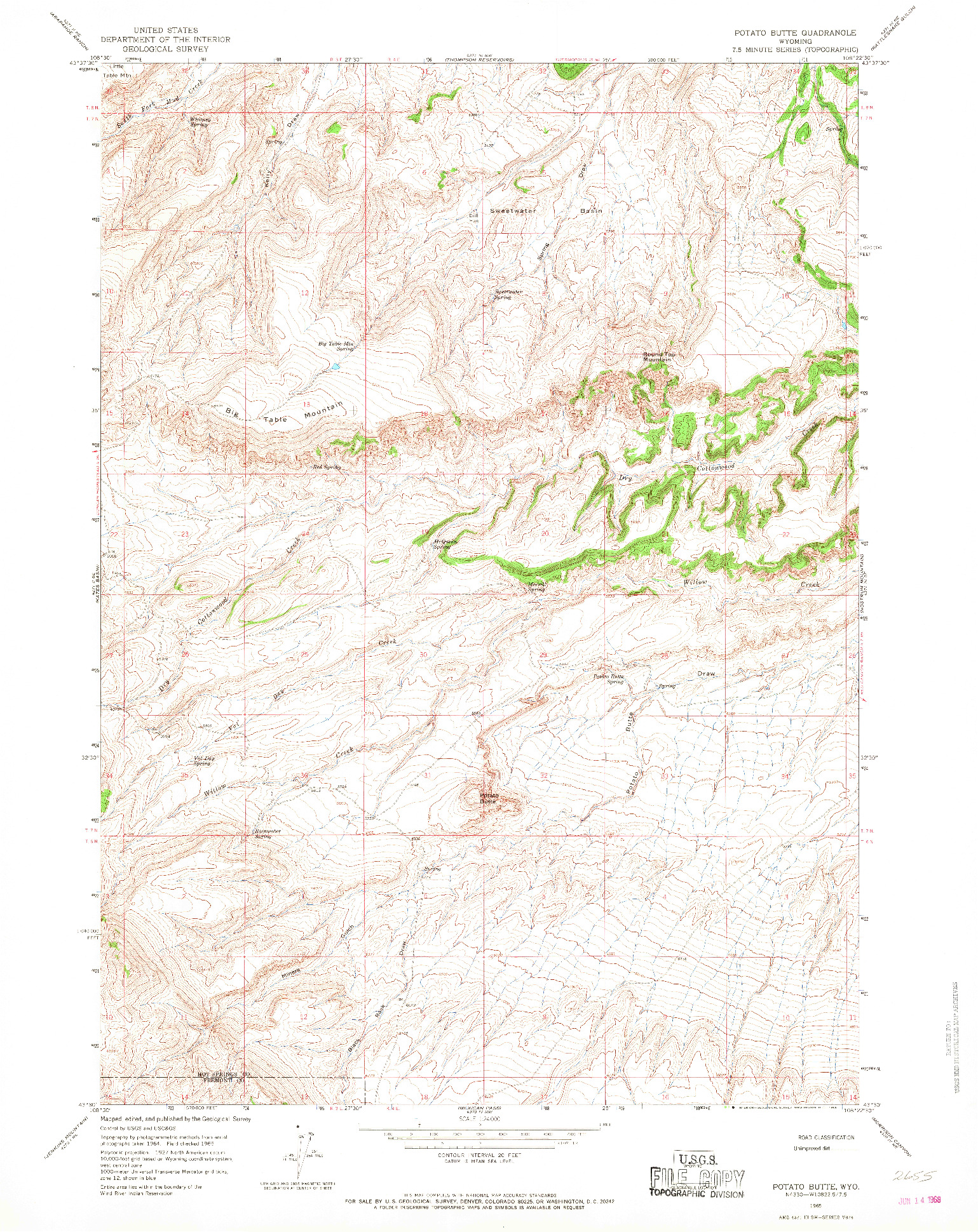 USGS 1:24000-SCALE QUADRANGLE FOR POTATO BUTTE, WY 1965