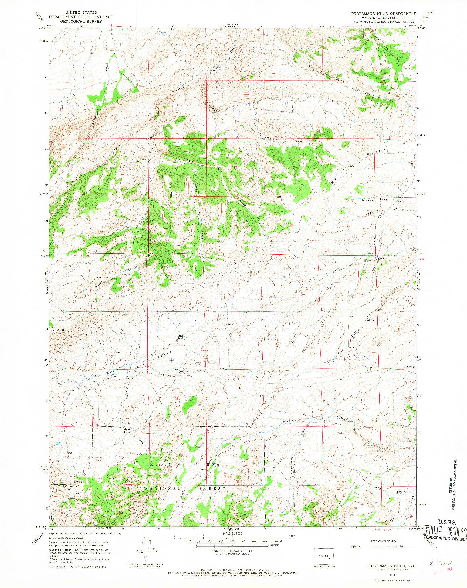 USGS 1:24000-SCALE QUADRANGLE FOR PROTSMANS KNOB, WY 1964