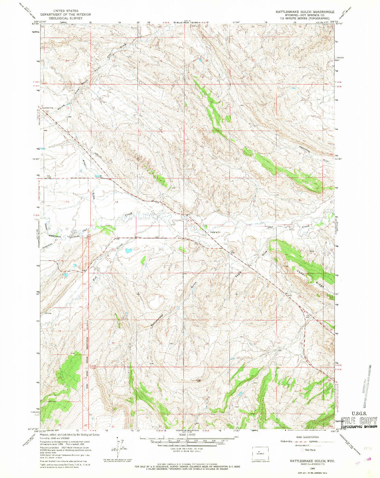 USGS 1:24000-SCALE QUADRANGLE FOR RATTLESNAKE GULCH, WY 1965