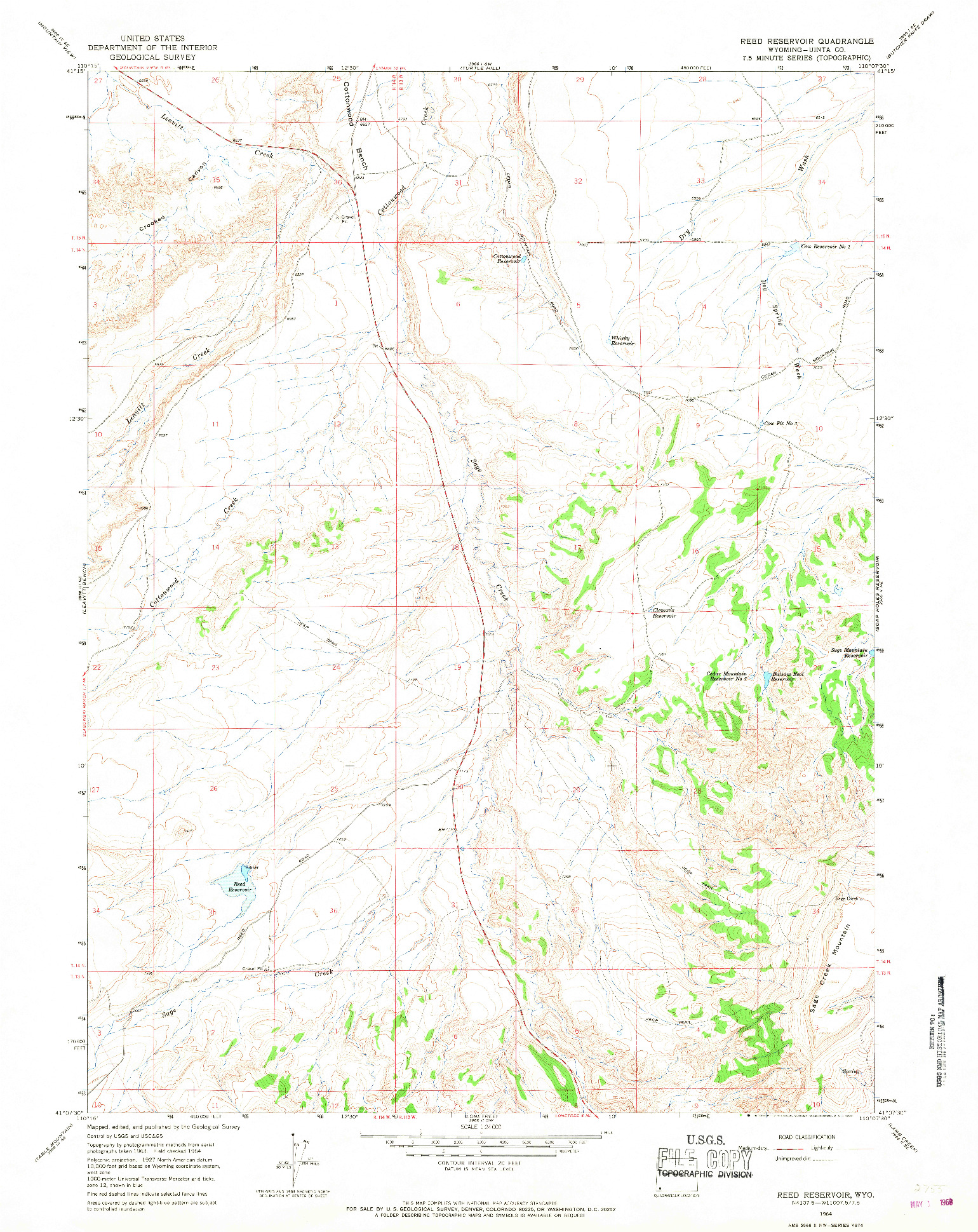 USGS 1:24000-SCALE QUADRANGLE FOR REED RESERVOIR, WY 1964