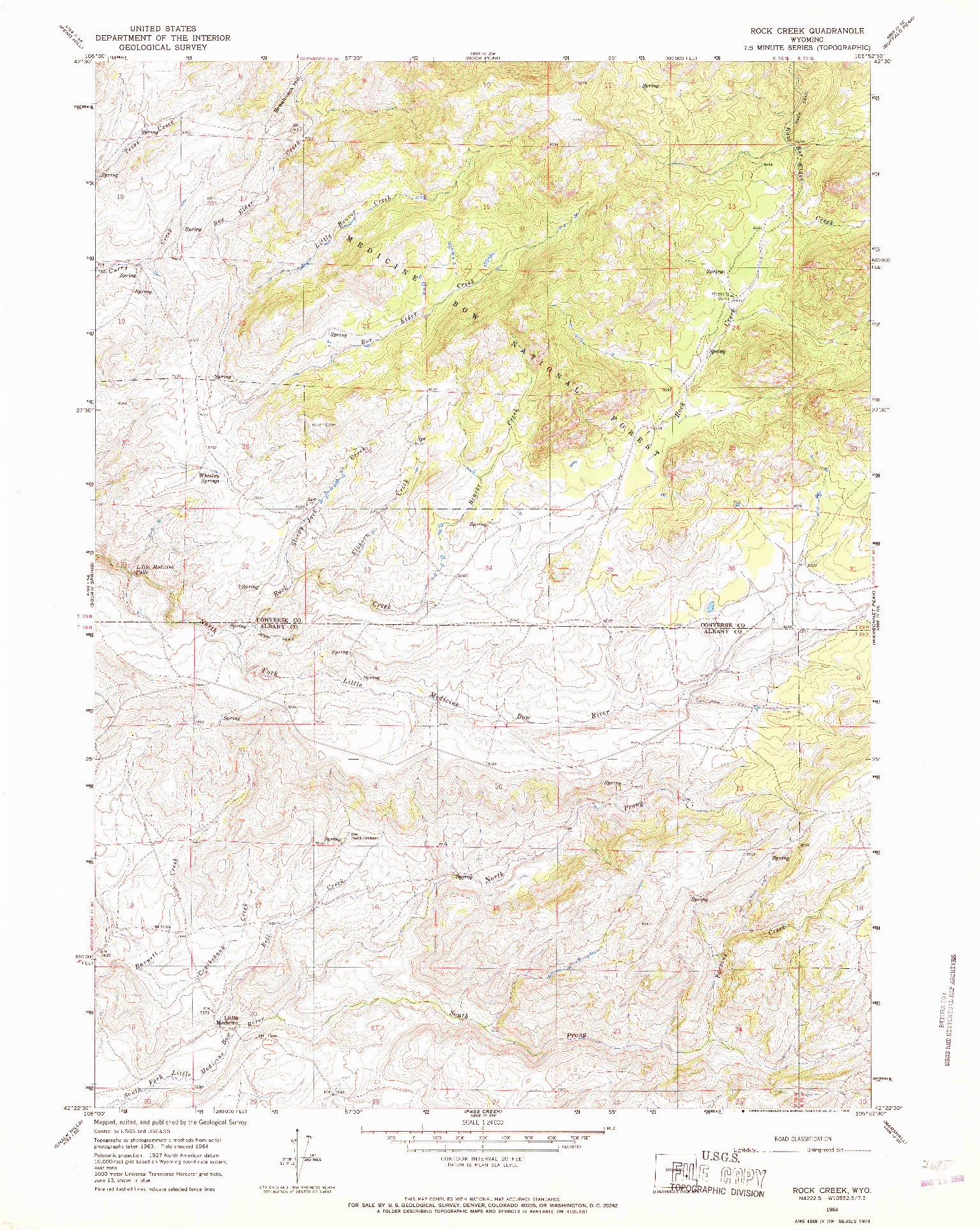 USGS 1:24000-SCALE QUADRANGLE FOR ROCK CREEK, WY 1964