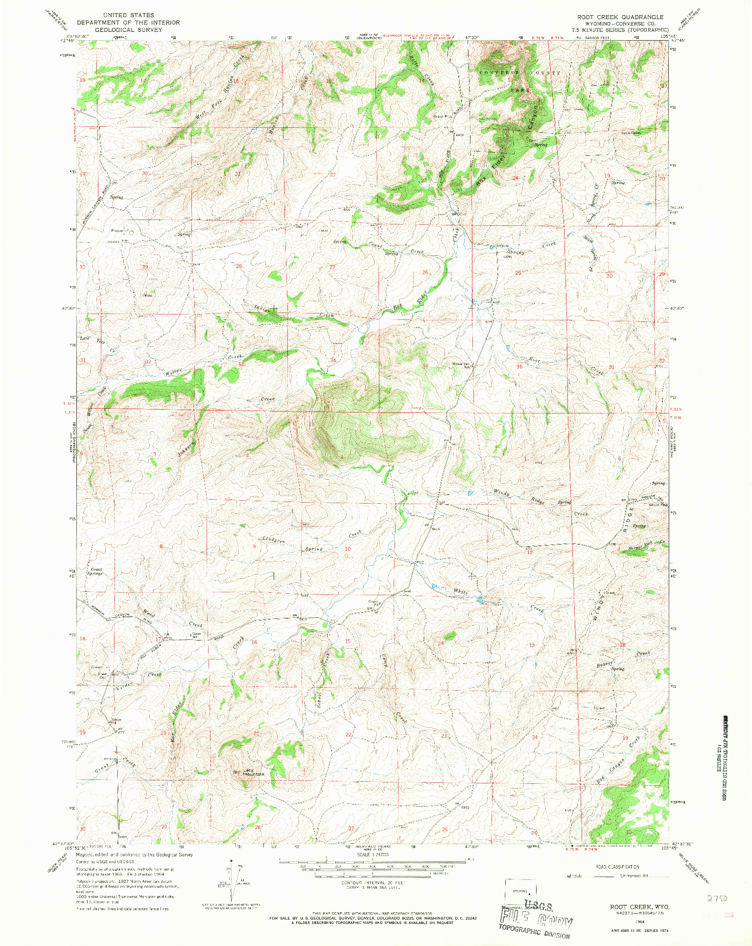 USGS 1:24000-SCALE QUADRANGLE FOR ROOT CREEK, WY 1964
