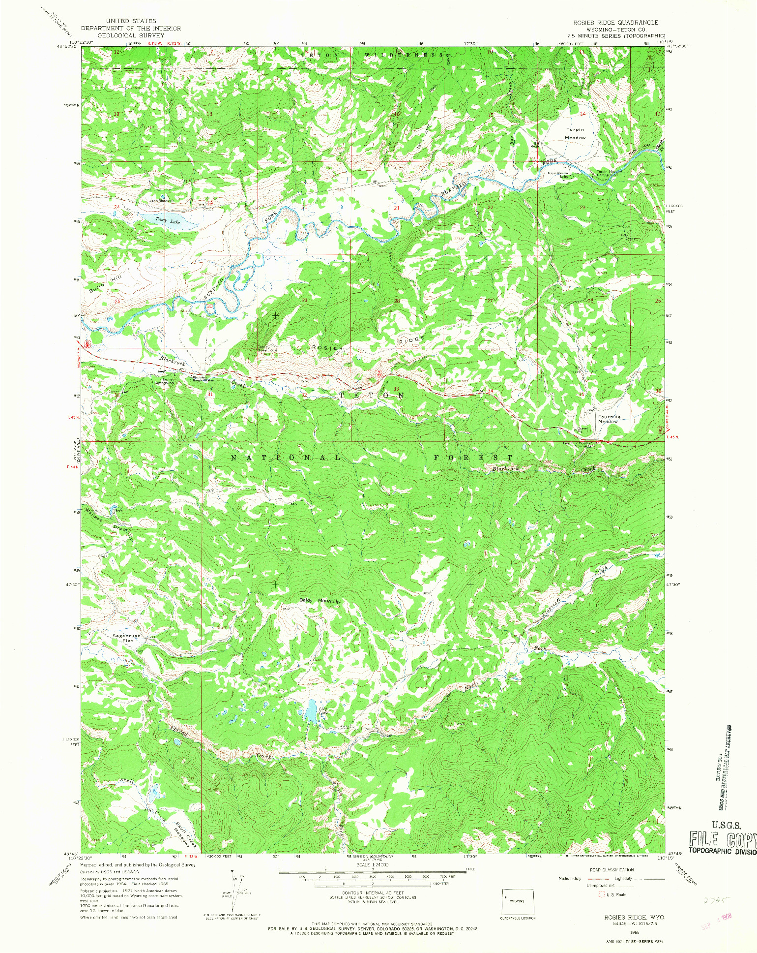 USGS 1:24000-SCALE QUADRANGLE FOR ROSIES RIDGE, WY 1965