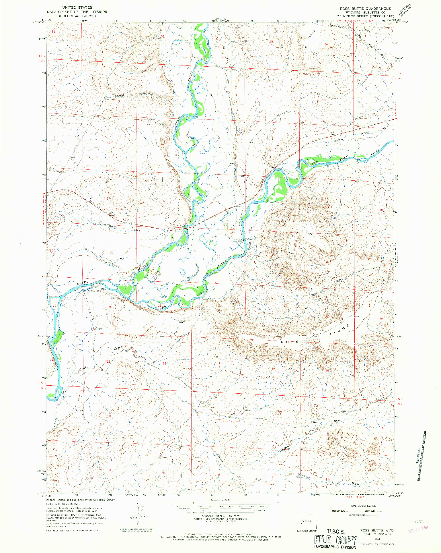 USGS 1:24000-SCALE QUADRANGLE FOR ROSS BUTTE, WY 1964