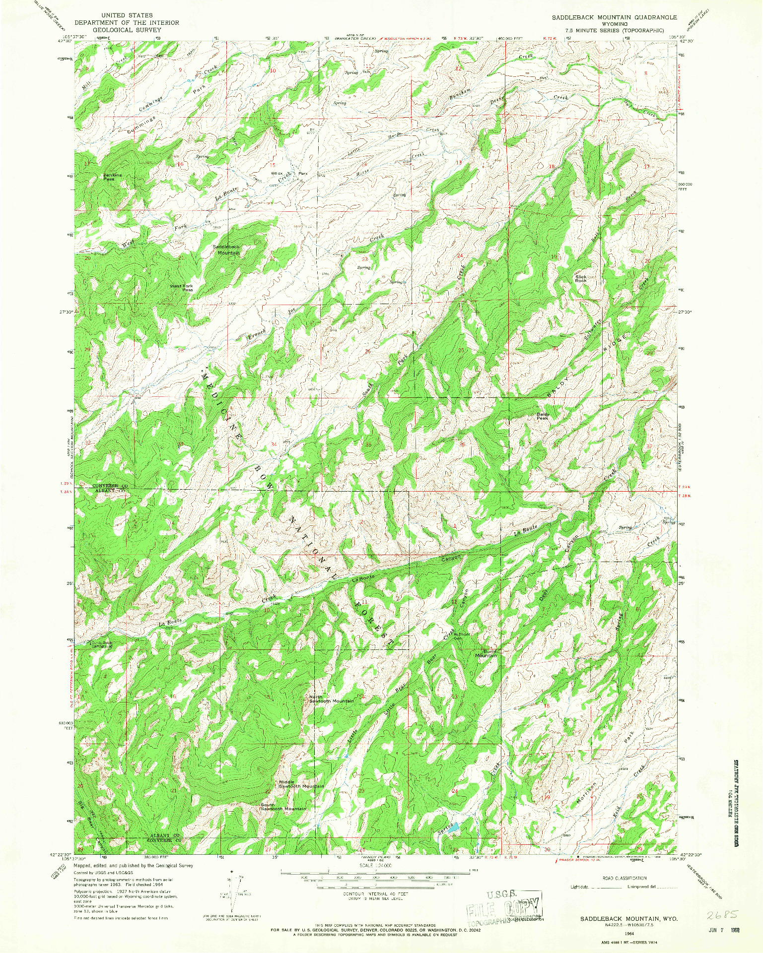 USGS 1:24000-SCALE QUADRANGLE FOR SADDLEBACK MOUNTAIN, WY 1964