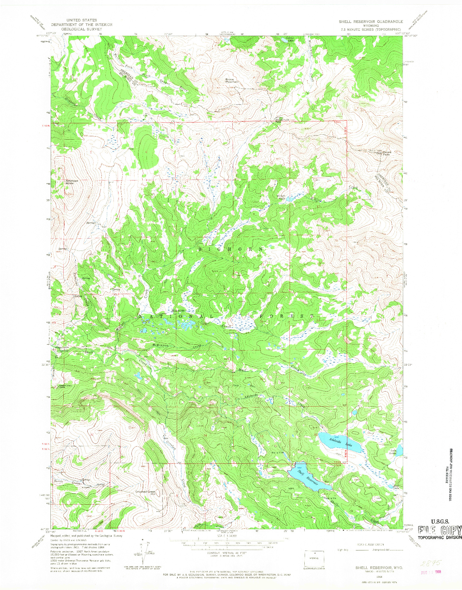 USGS 1:24000-SCALE QUADRANGLE FOR SHELL RESERVOIR, WY 1964