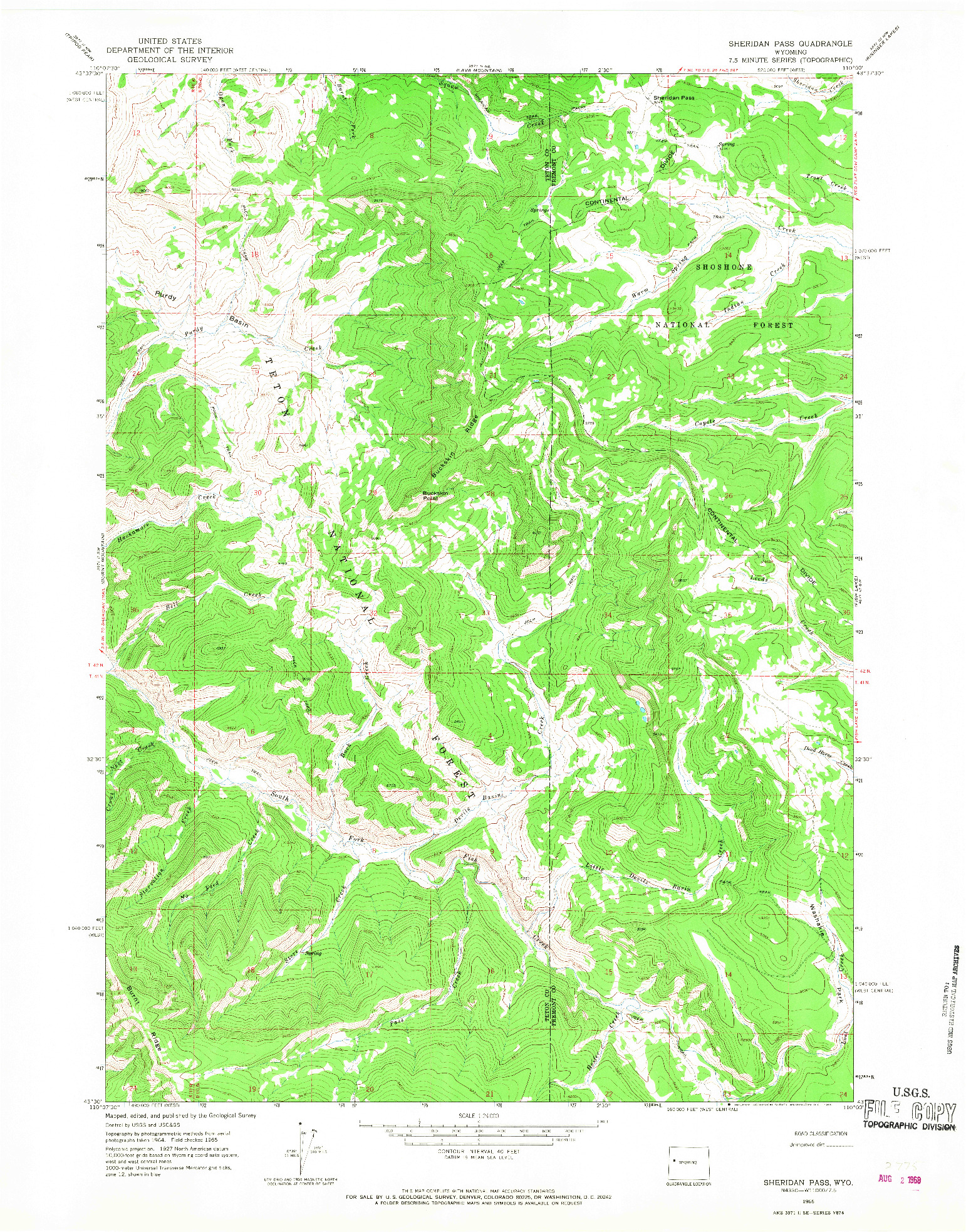USGS 1:24000-SCALE QUADRANGLE FOR SHERIDAN PASS, WY 1965