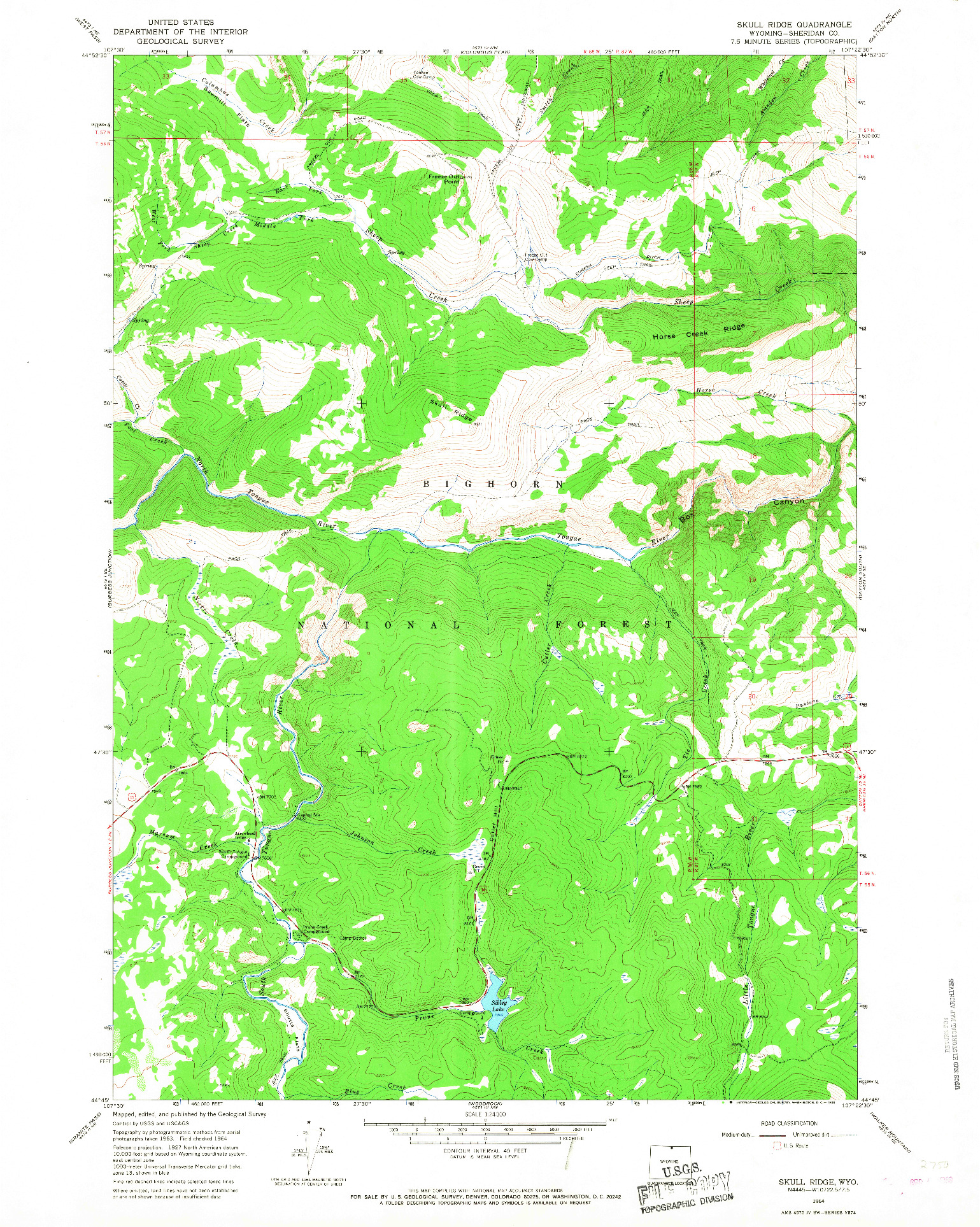 USGS 1:24000-SCALE QUADRANGLE FOR SKULL RIDGE, WY 1964