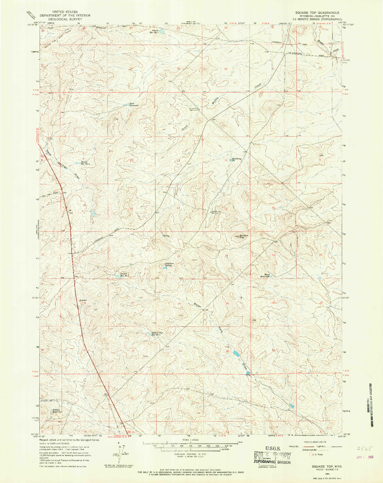 USGS 1:24000-SCALE QUADRANGLE FOR SQUARE TOP, WY 1964