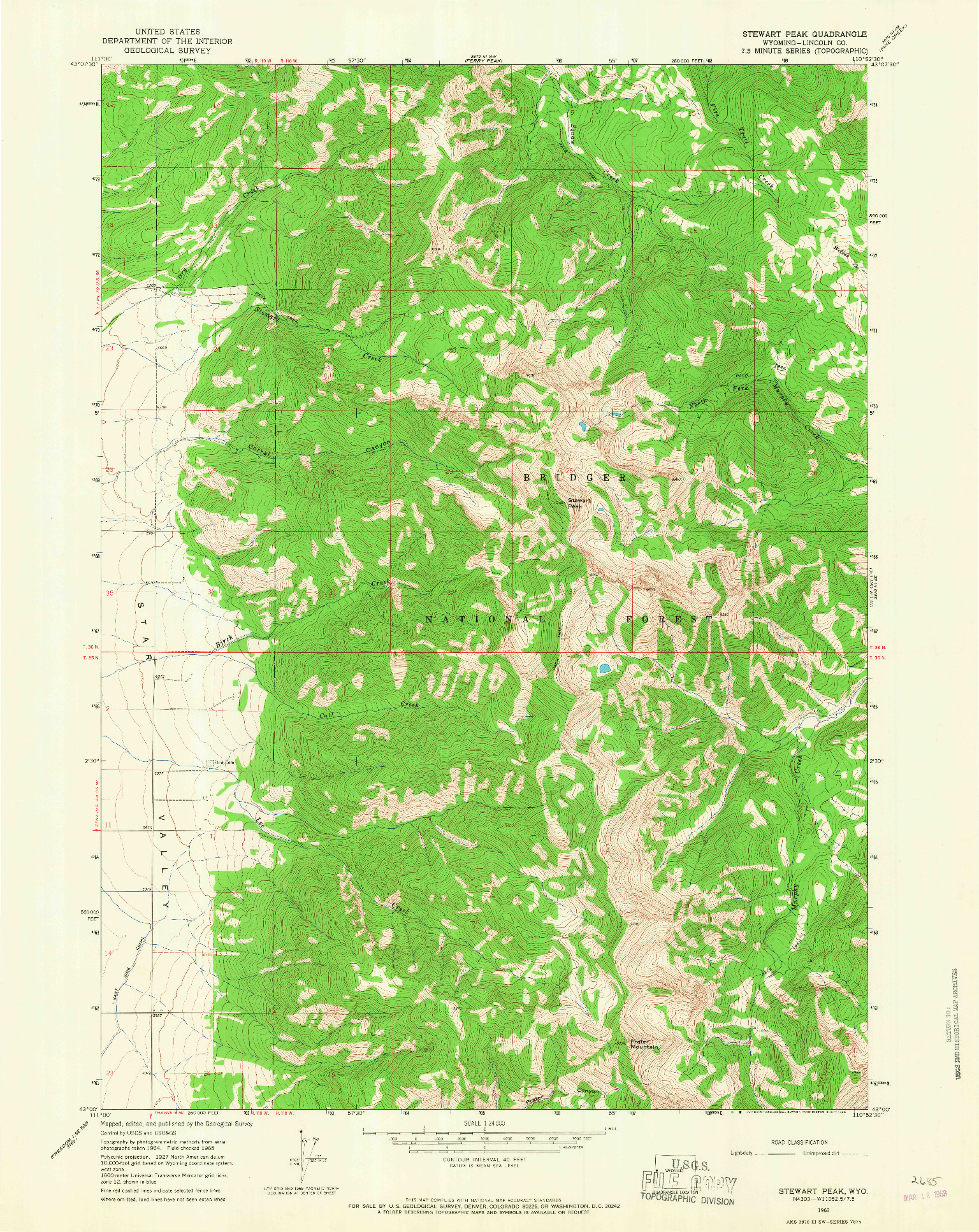USGS 1:24000-SCALE QUADRANGLE FOR STEWART PEAK, WY 1965