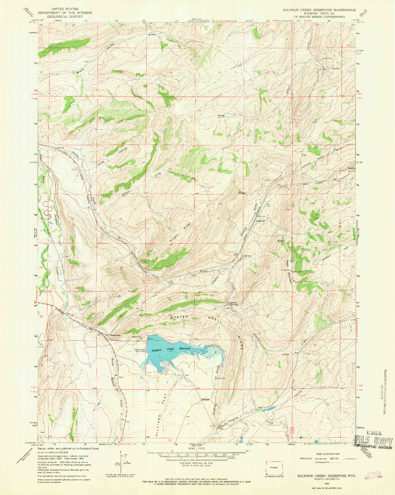 USGS 1:24000-SCALE QUADRANGLE FOR SULPHUR CREEK RESERVOIR, WY 1965