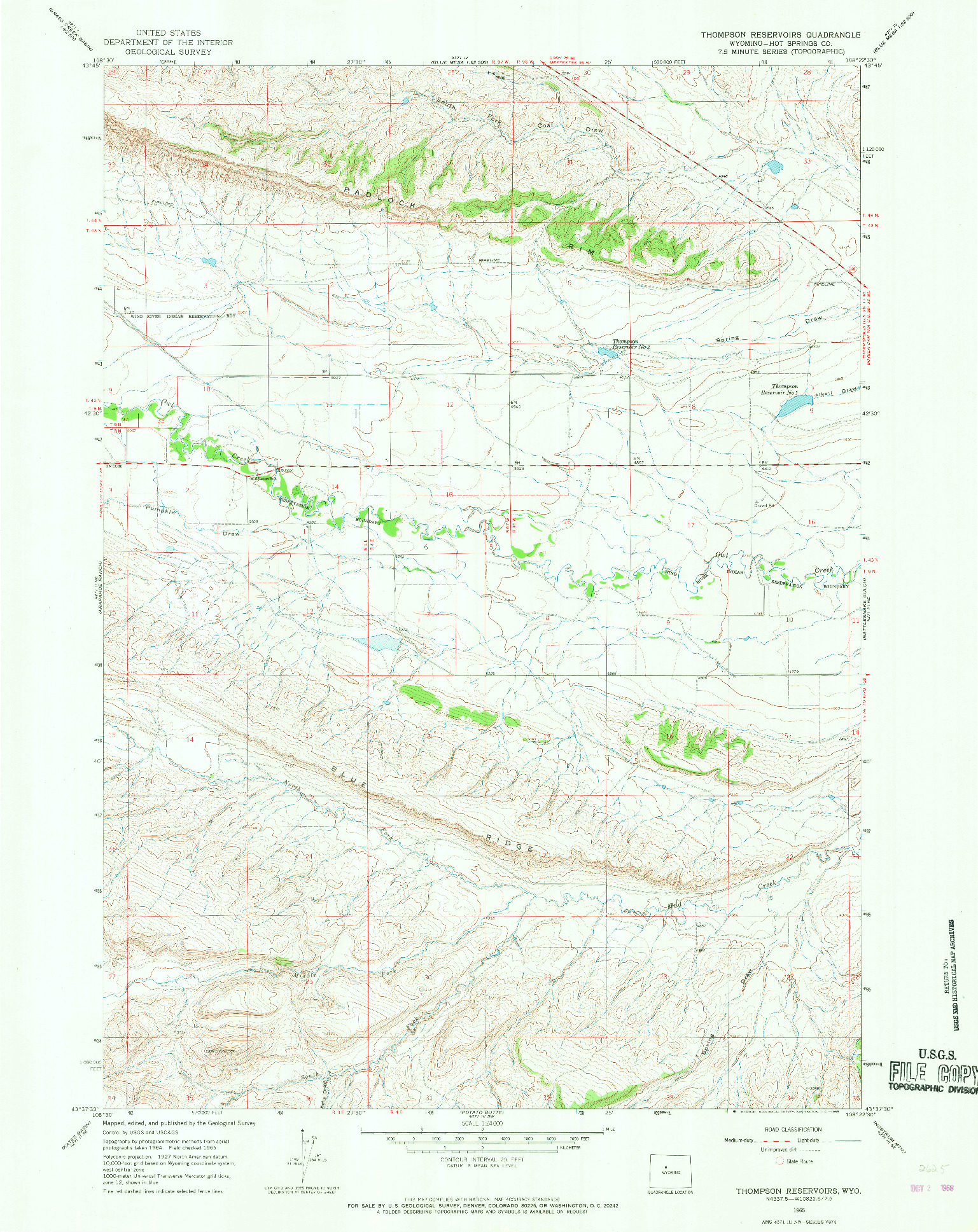 USGS 1:24000-SCALE QUADRANGLE FOR THOMPSON RESERVOIRS, WY 1965