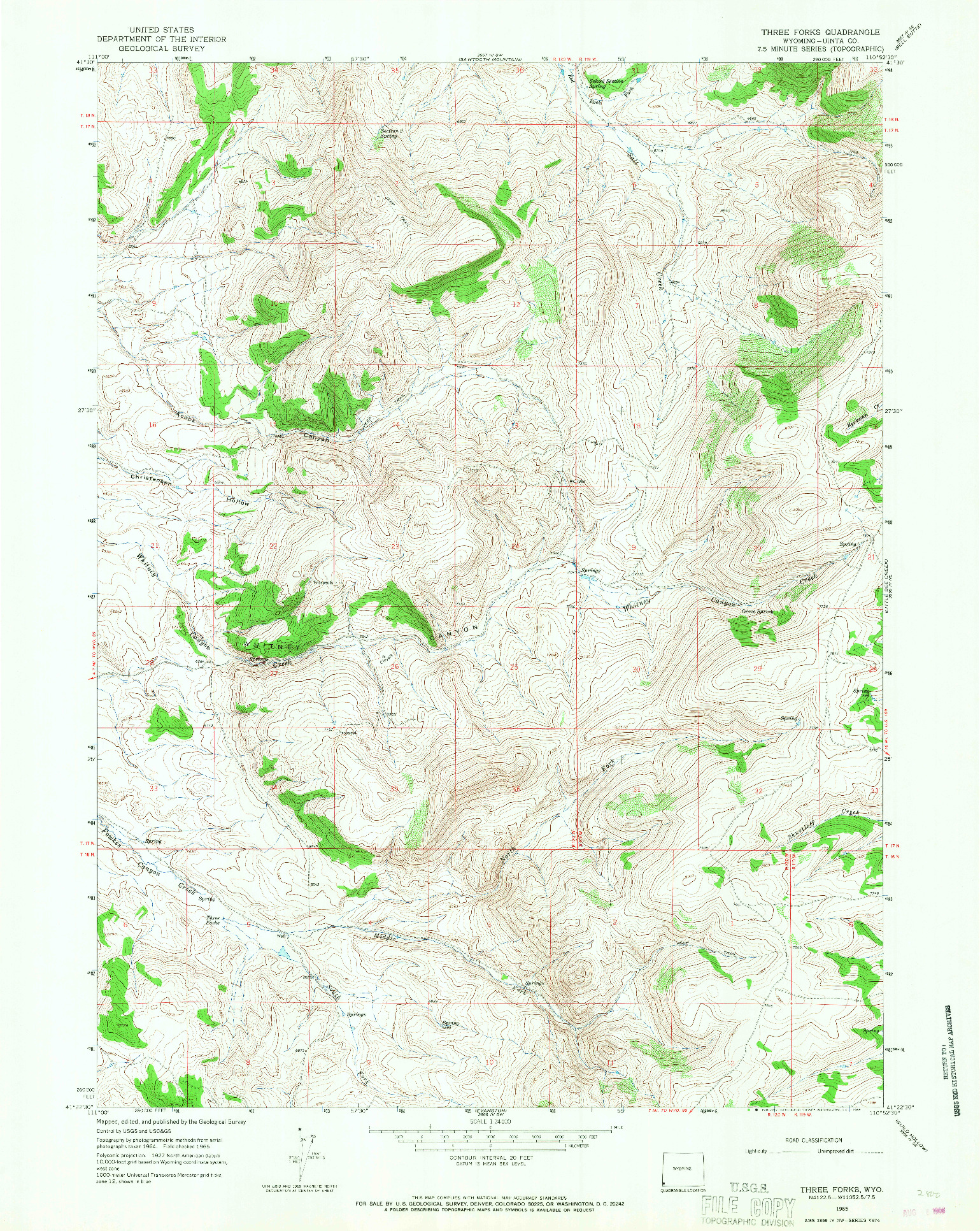 USGS 1:24000-SCALE QUADRANGLE FOR THREE FORKS, WY 1965